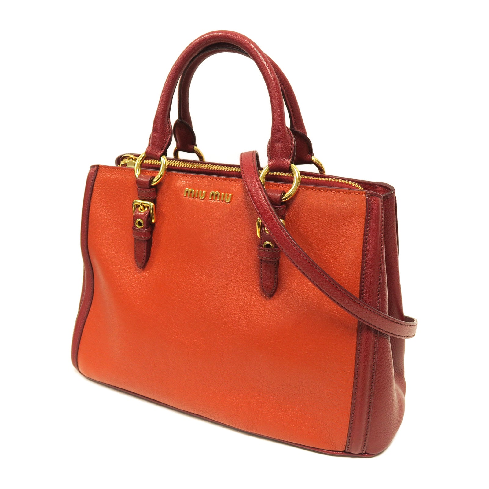 Miu Miu 皮革2 Way Shoulder金扣手挽肩背兩用袋紅色