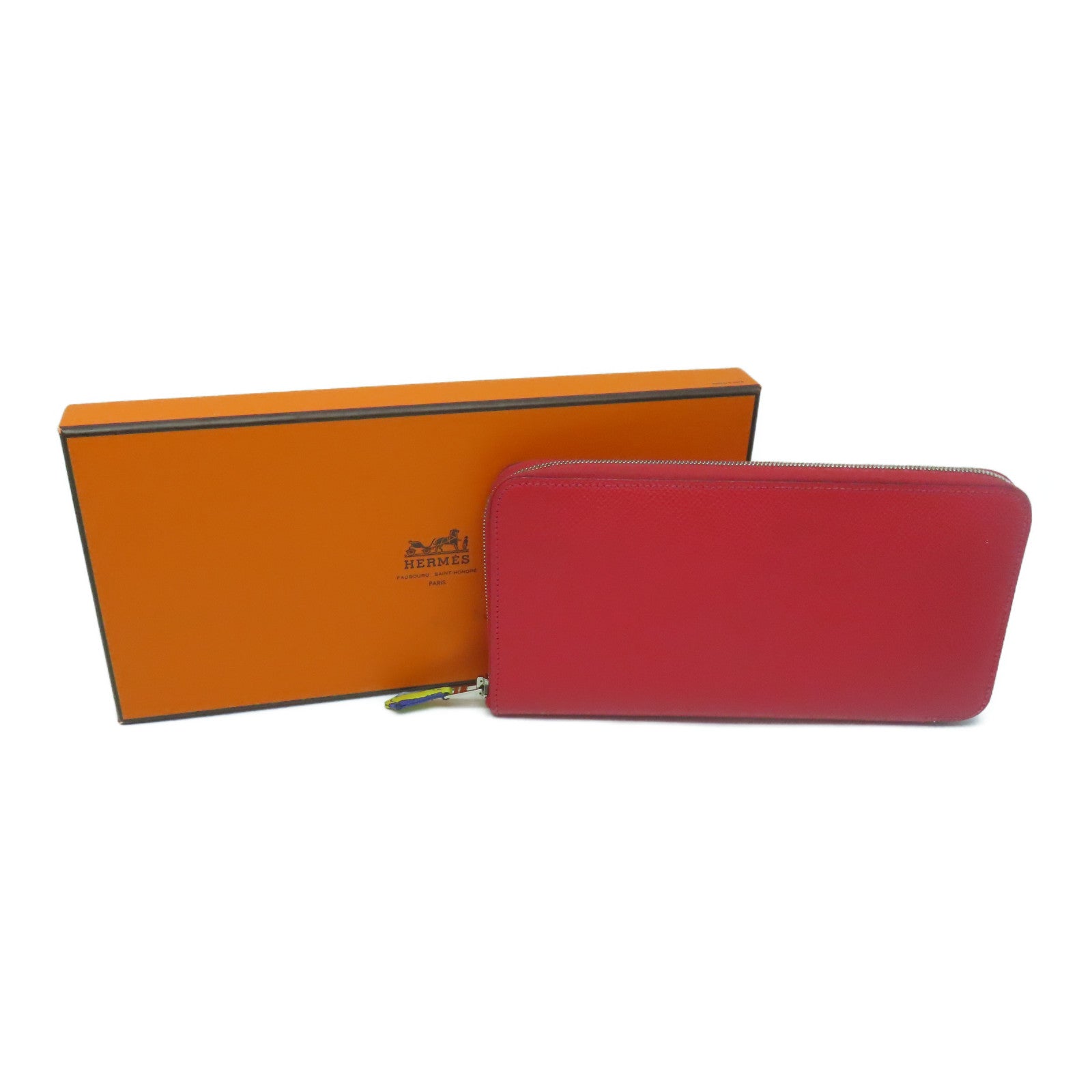 HERMES Epsom皮革Azap Long Silkin Wallet银扣长钱包红色Rouge Casaque