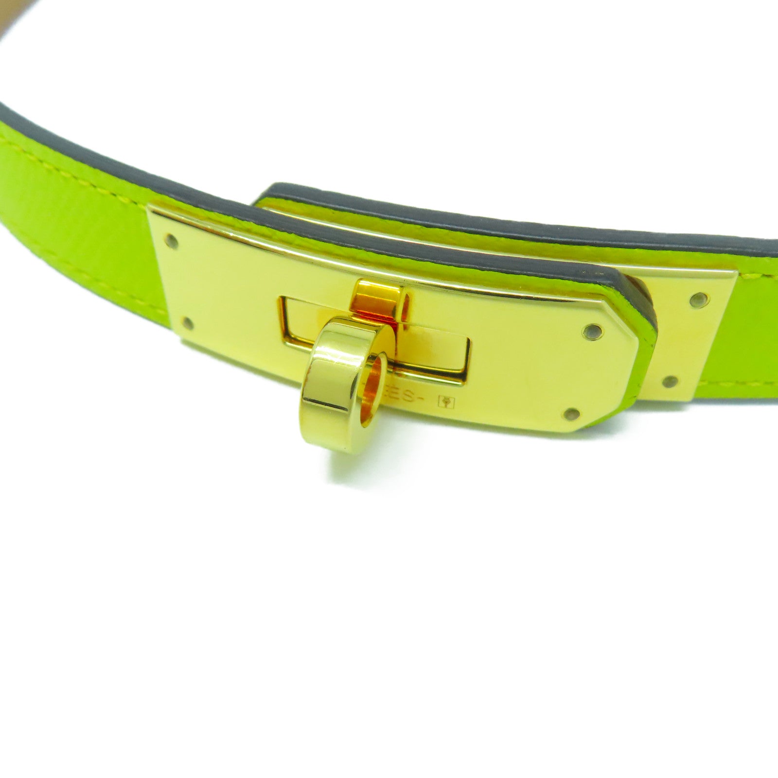HERMES Epsom皮革Belt金扣皮帶萊姆黃