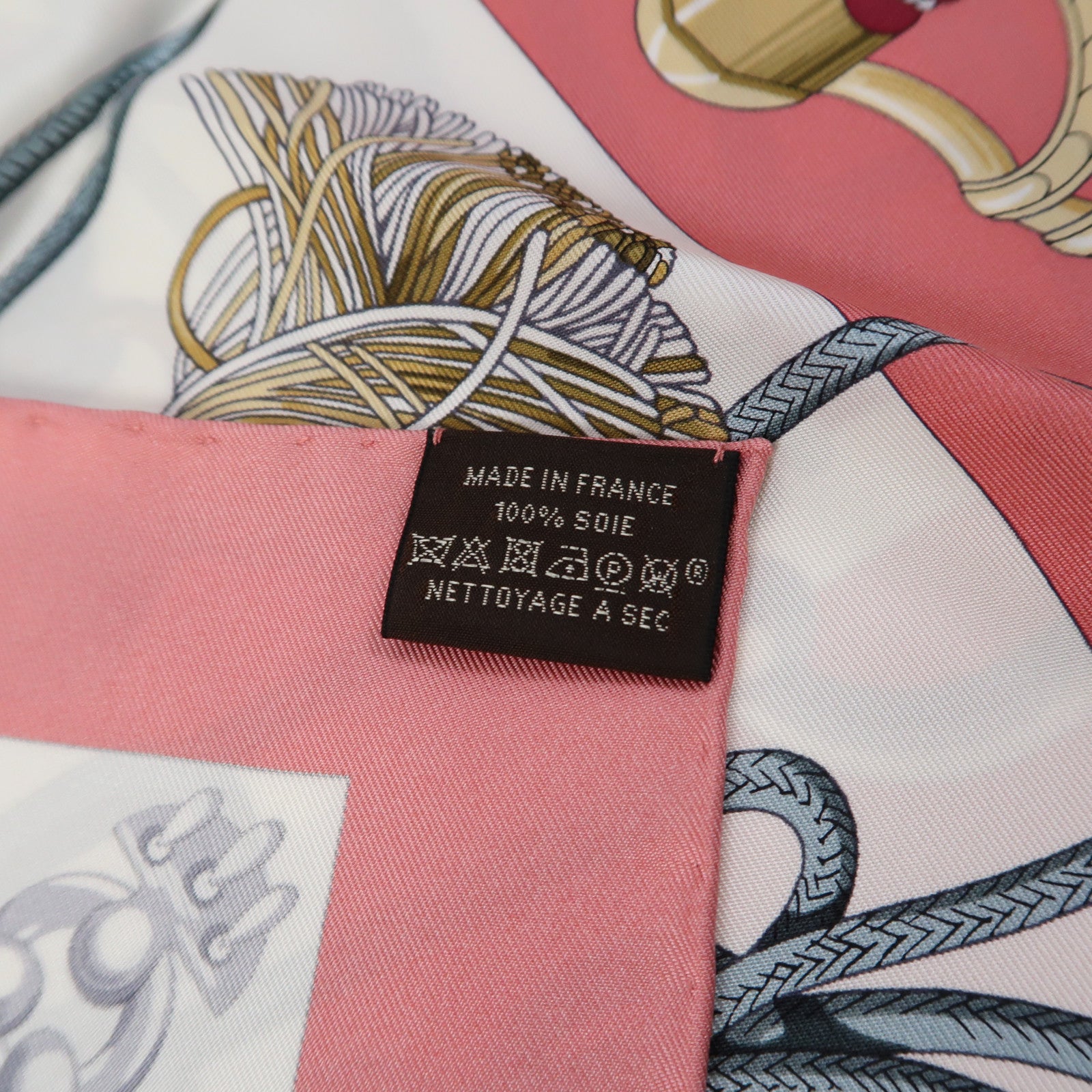 HERMES 絲質Scarf 90x90cm絲巾粉紅色/白色/橙色