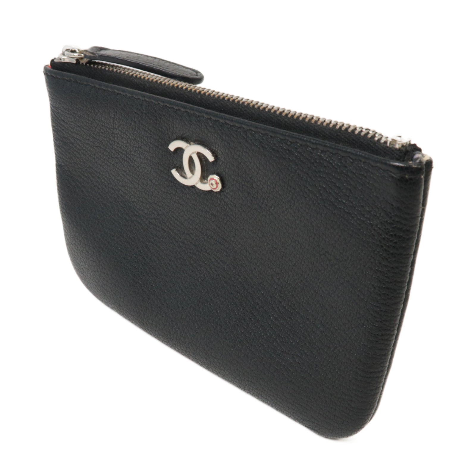CHANEL 牛皮皮革Mini Pouch銀扣手拿包黑色