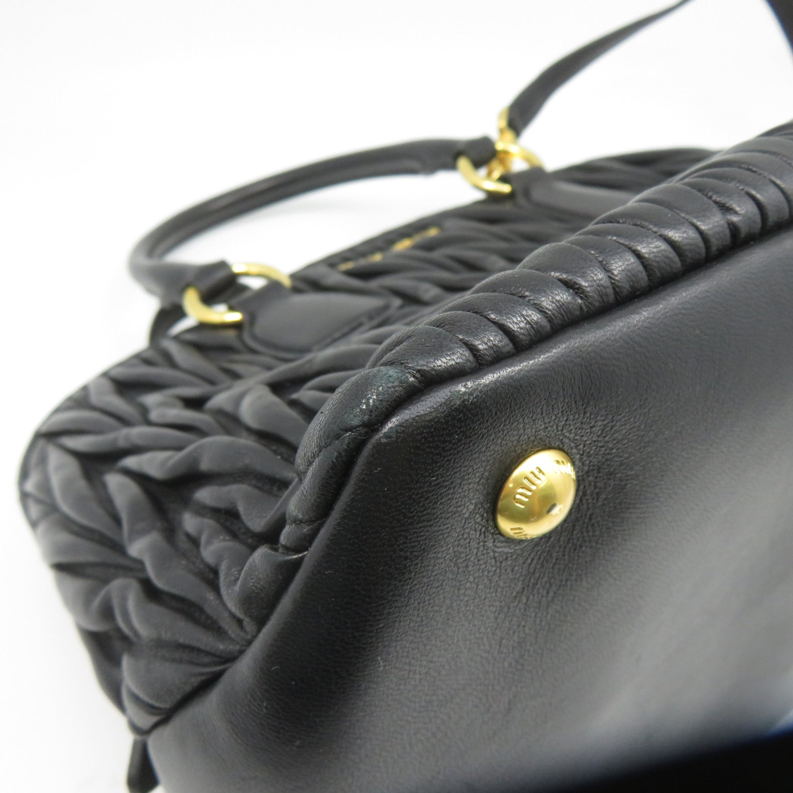 Miu Miu 牛皮皮革2 Way Shoulder金扣手挽肩背兩用袋黑色