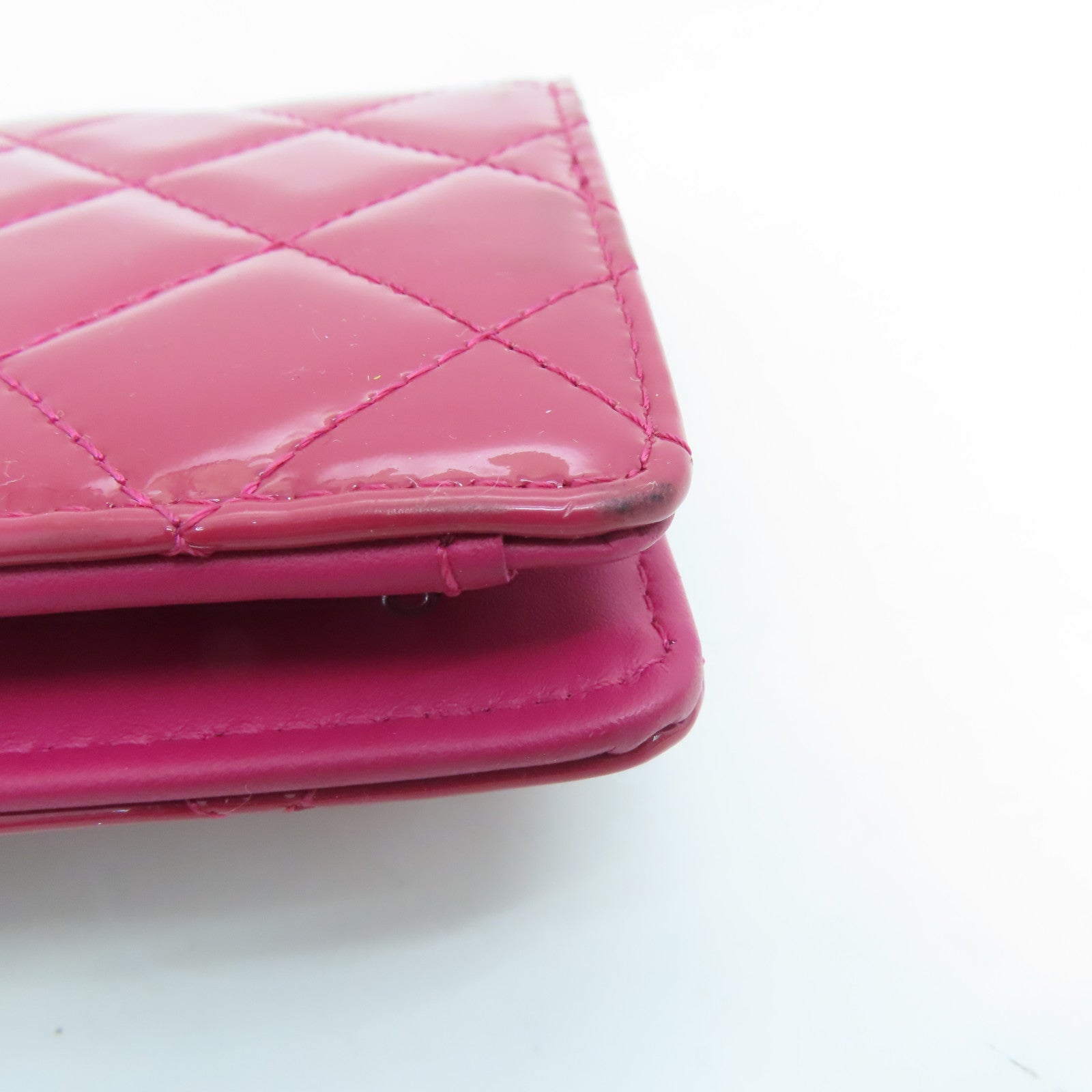 CHANEL 菱格漆皮皮革Long Wallet长钱包粉红色