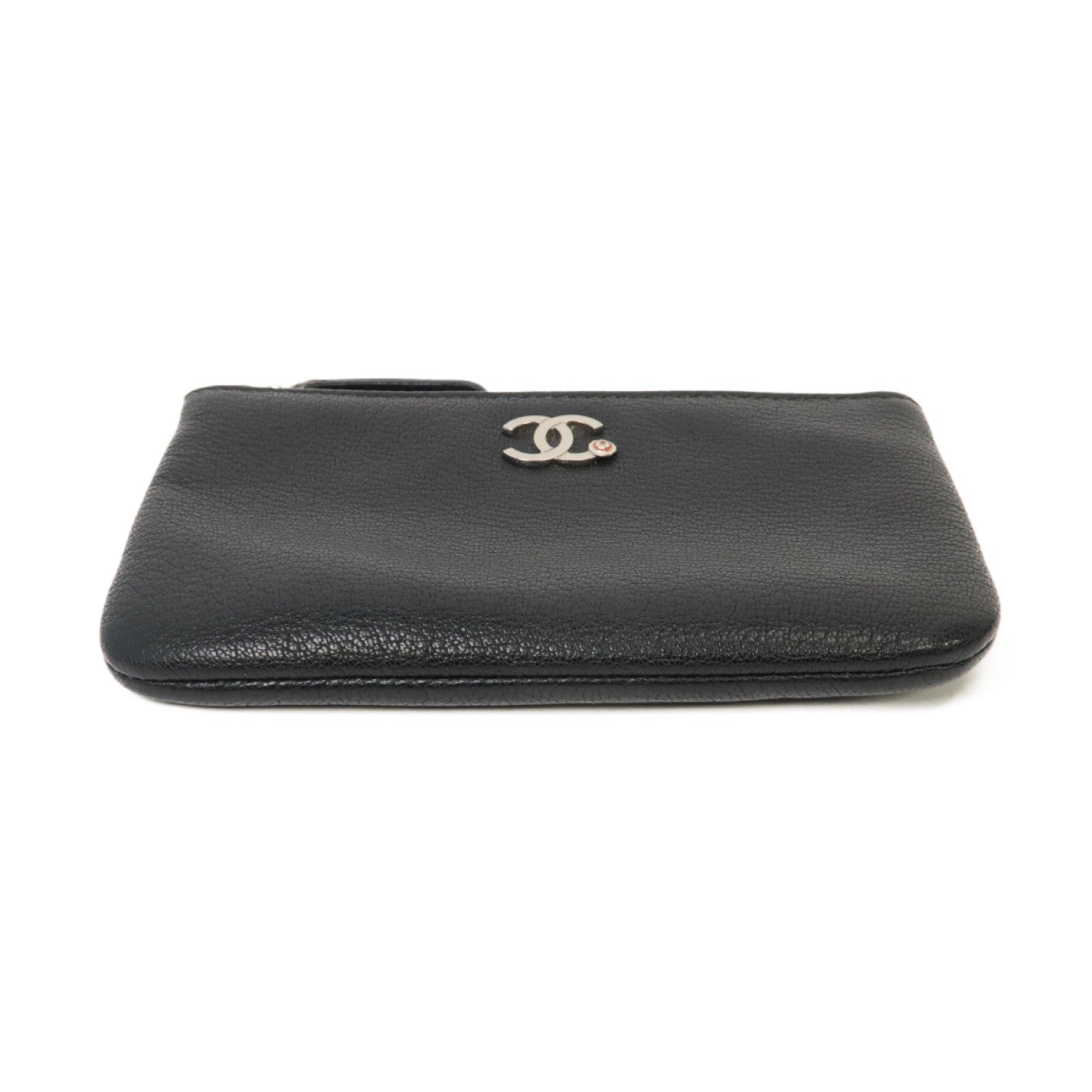 CHANEL 牛皮皮革Mini Pouch銀扣手拿包黑色