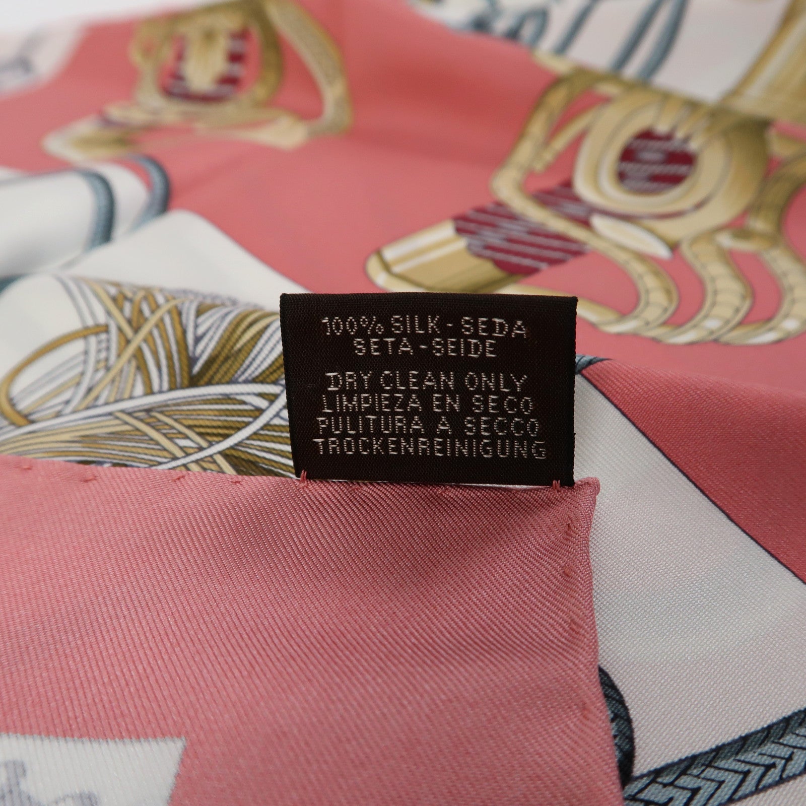 HERMES 絲質Scarf 90x90cm絲巾粉紅色/白色/橙色