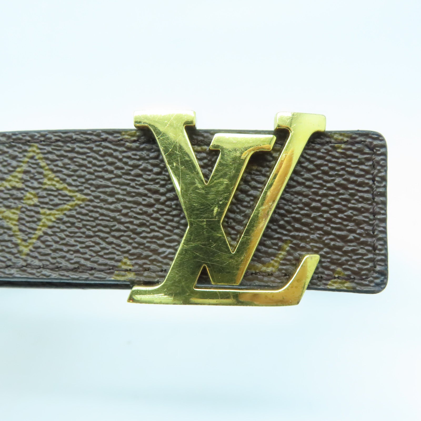 LOUIS VUITTON Monogram Belt金扣皮帶啡色