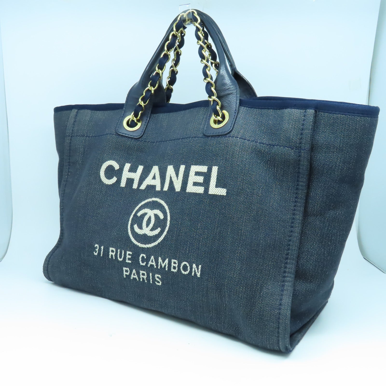 CHANEL 帆布/牛仔布2 Way Shoulder Bag金扣手挽肩背兩用袋藍色