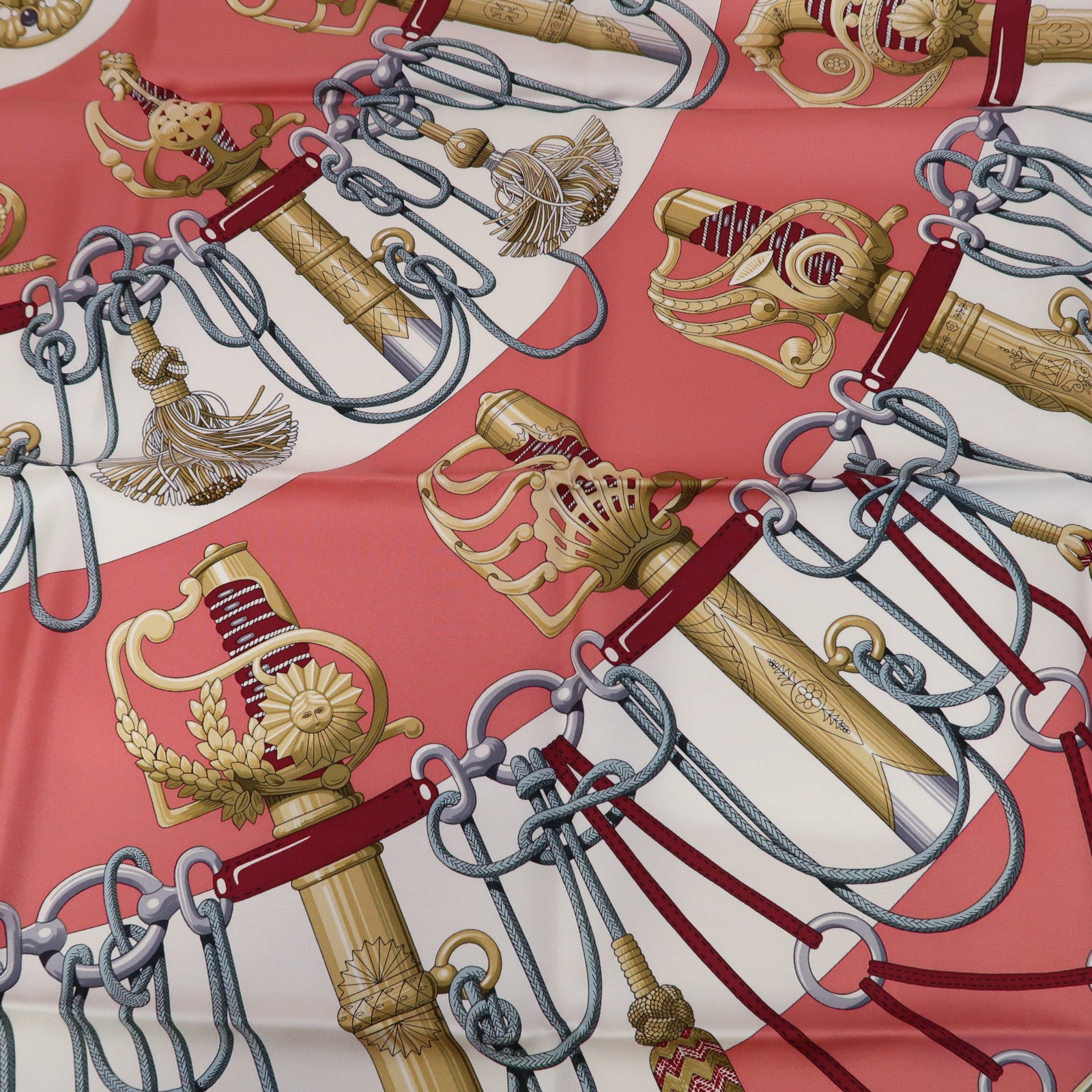 HERMES 絲質Scarf 90x90cm絲巾粉紅色/白色/橙色