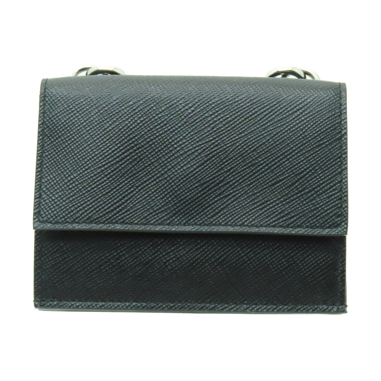 PRADA Saffiano皮革Card Holder銀扣卡片套黑色