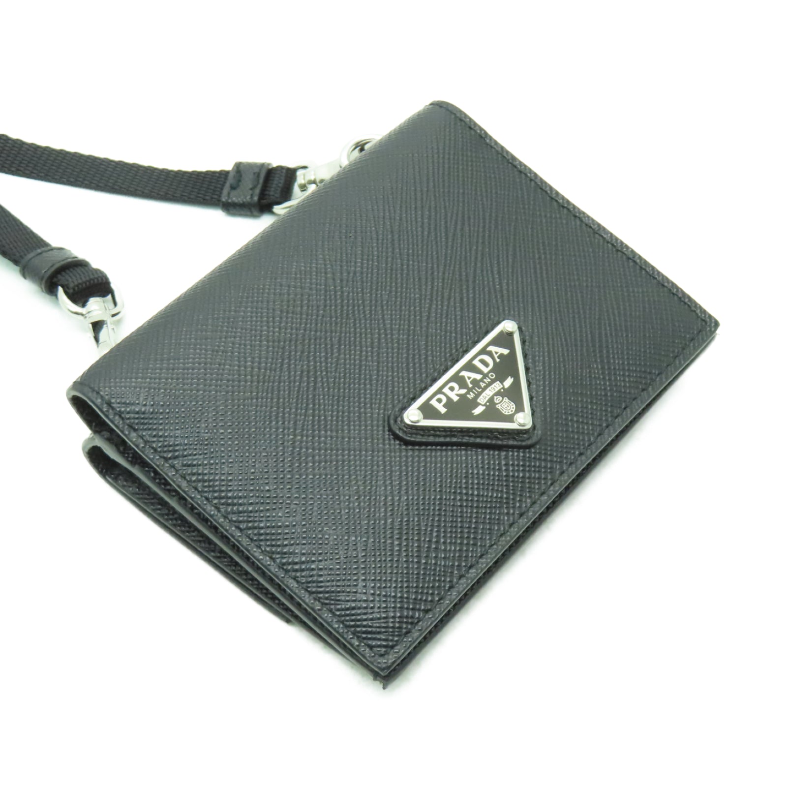 PRADA Saffiano皮革Card Holder銀扣卡片套黑色