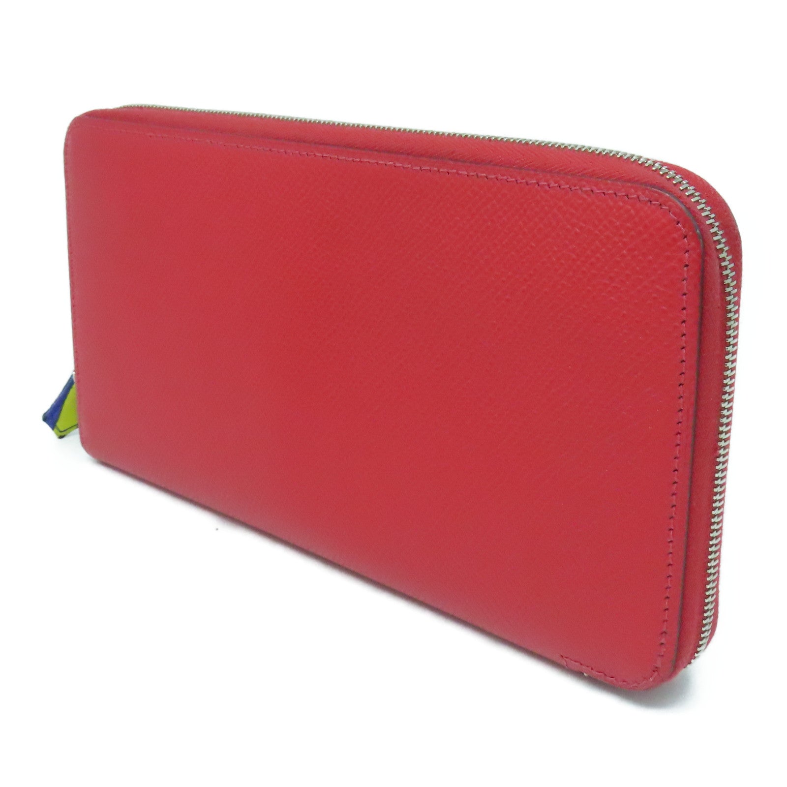 HERMES Epsom皮革Azap Long Silkin Wallet银扣长钱包红色Rouge Casaque