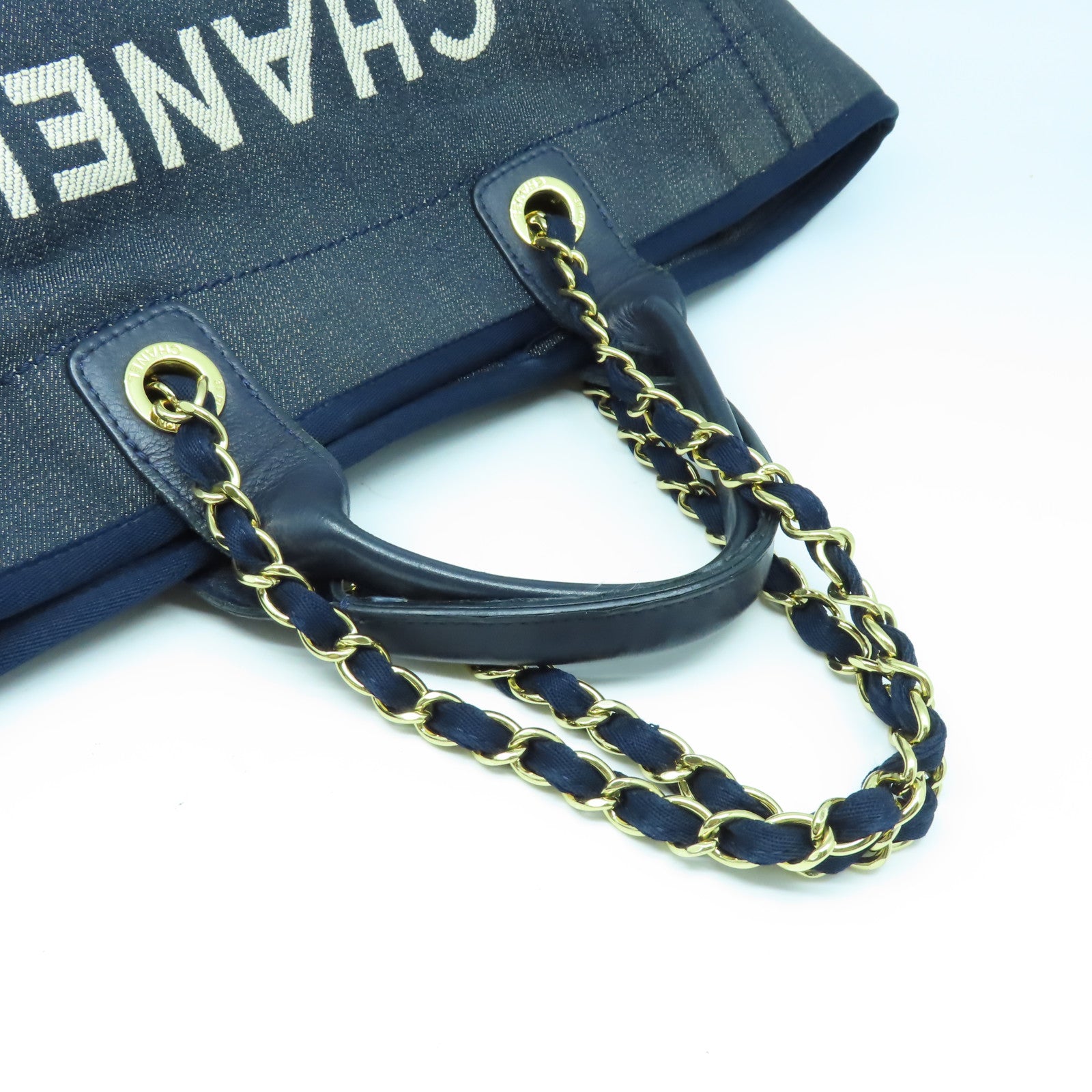 CHANEL 帆布/牛仔布2 Way Shoulder Bag金扣手挽肩背兩用袋藍色
