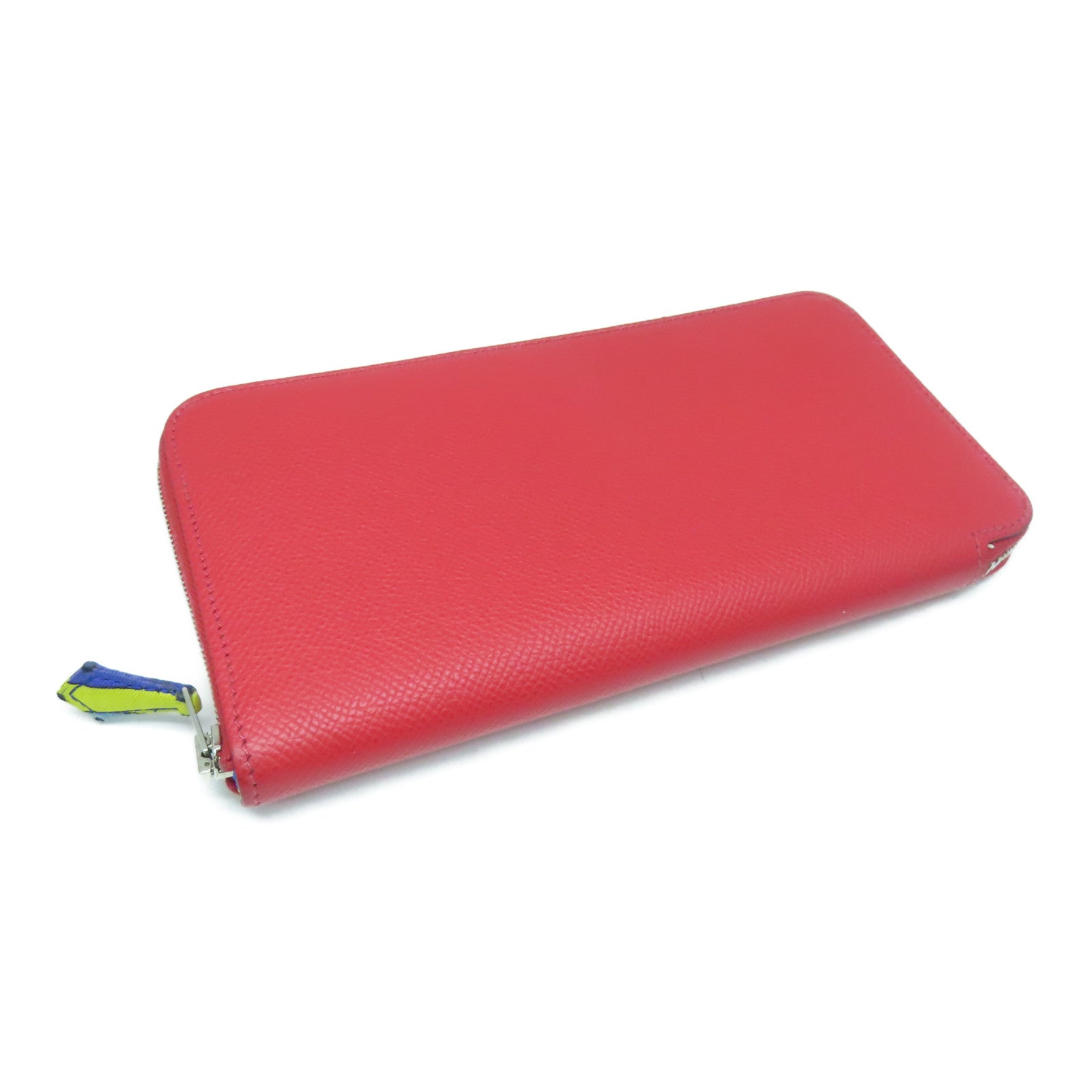 HERMES Epsom皮革Azap Long Silkin Wallet银扣长钱包红色Rouge Casaque