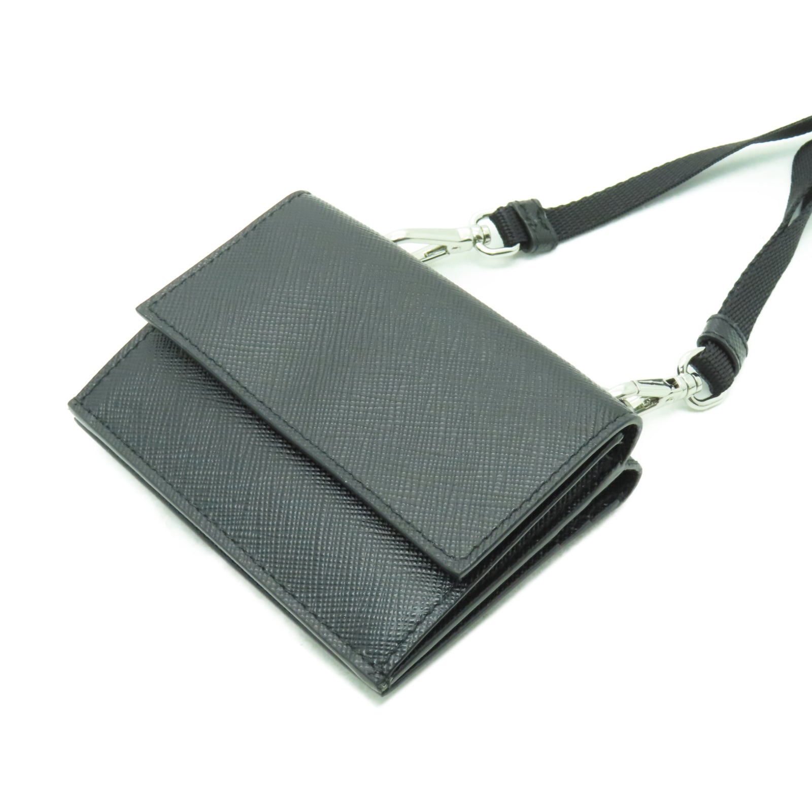 PRADA Saffiano皮革Card Holder銀扣卡片套黑色