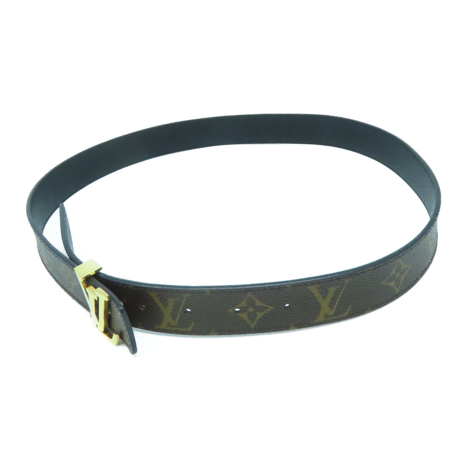 LOUIS VUITTON Monogram Belt金扣皮帶啡色