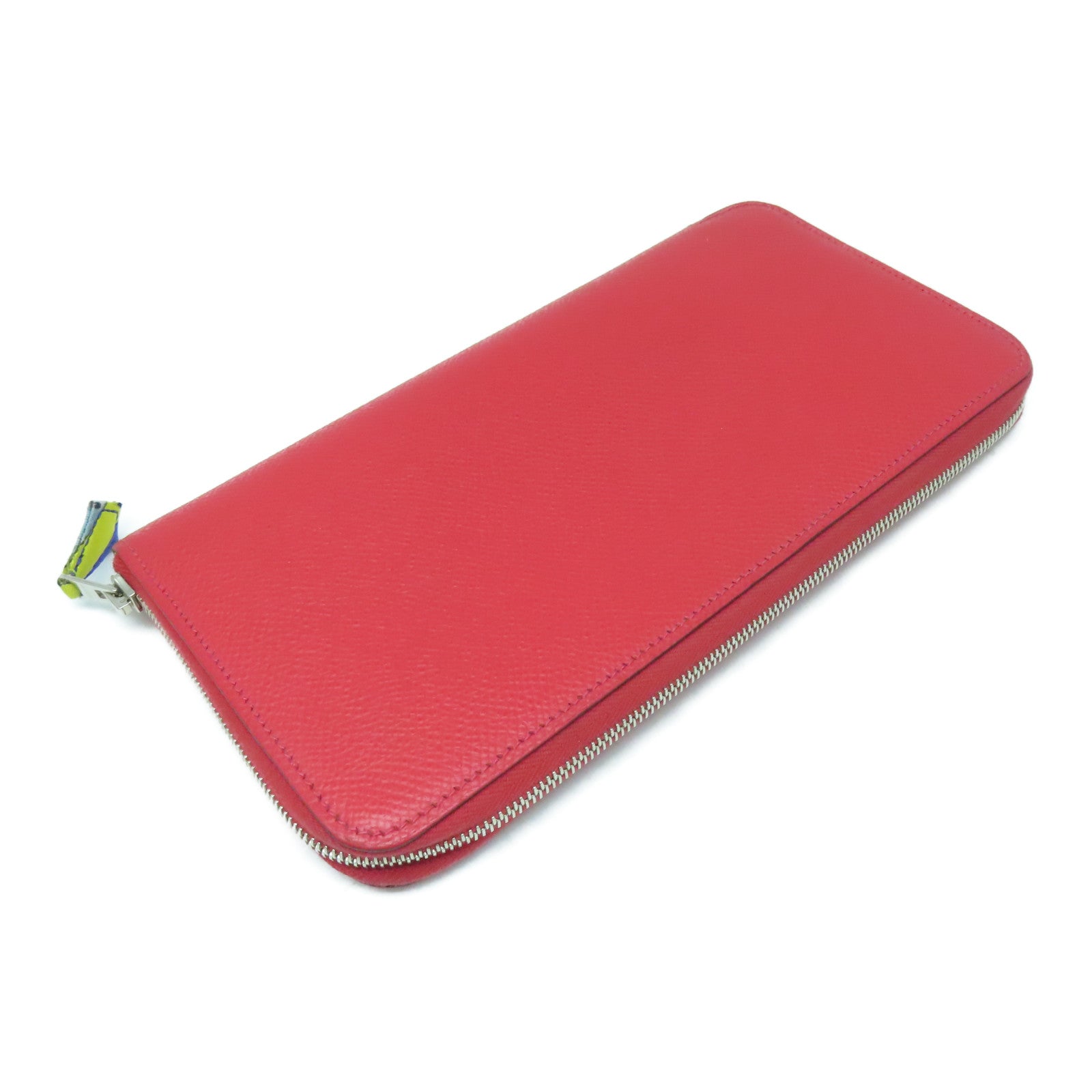 HERMES Epsom皮革Azap Long Silkin Wallet银扣长钱包红色Rouge Casaque