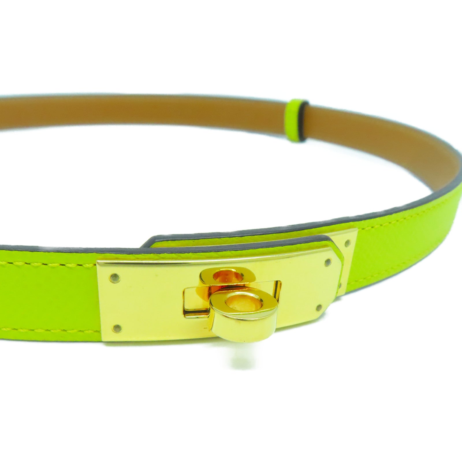 HERMES Epsom皮革Belt金扣皮帶萊姆黃
