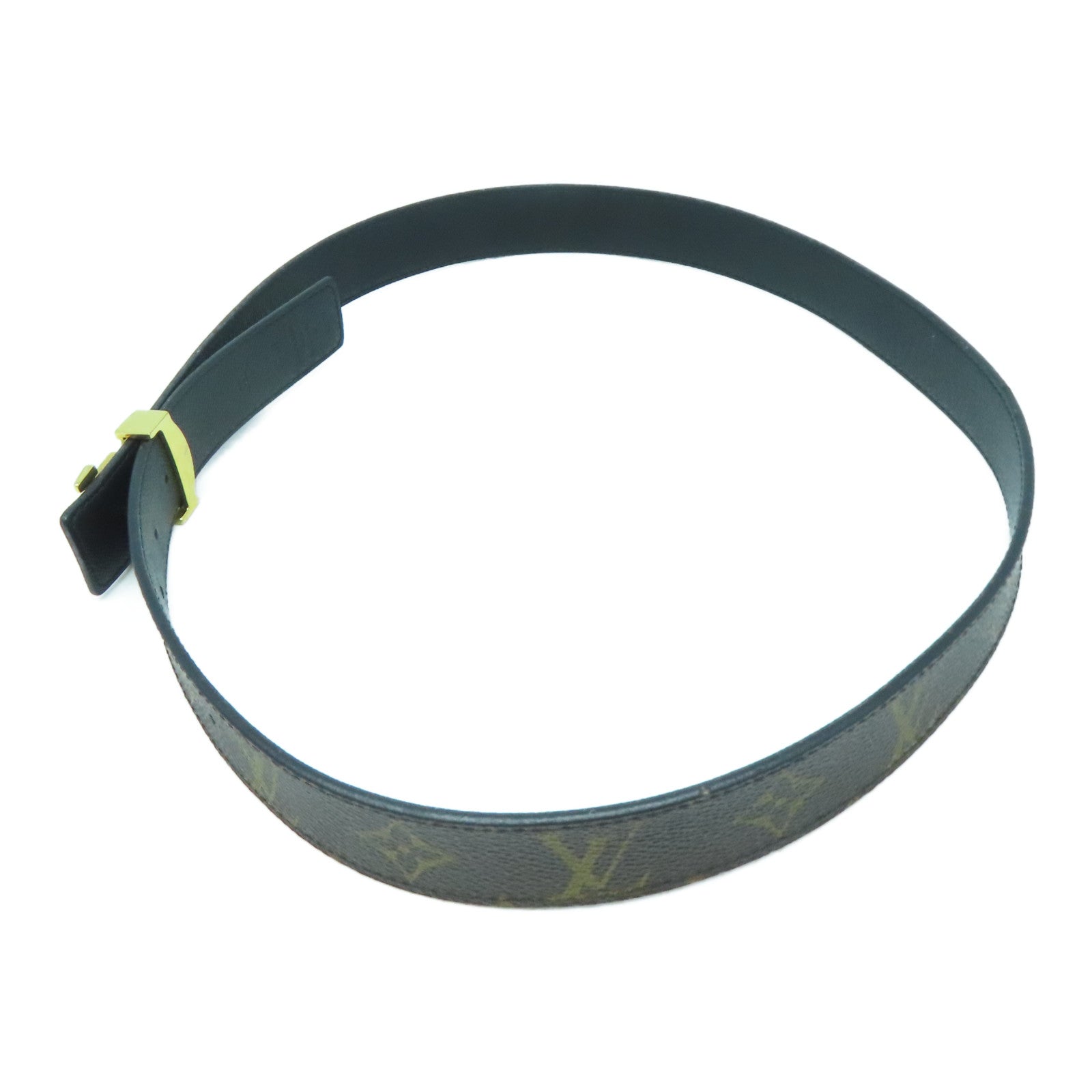 LOUIS VUITTON Monogram Belt金扣皮帶啡色