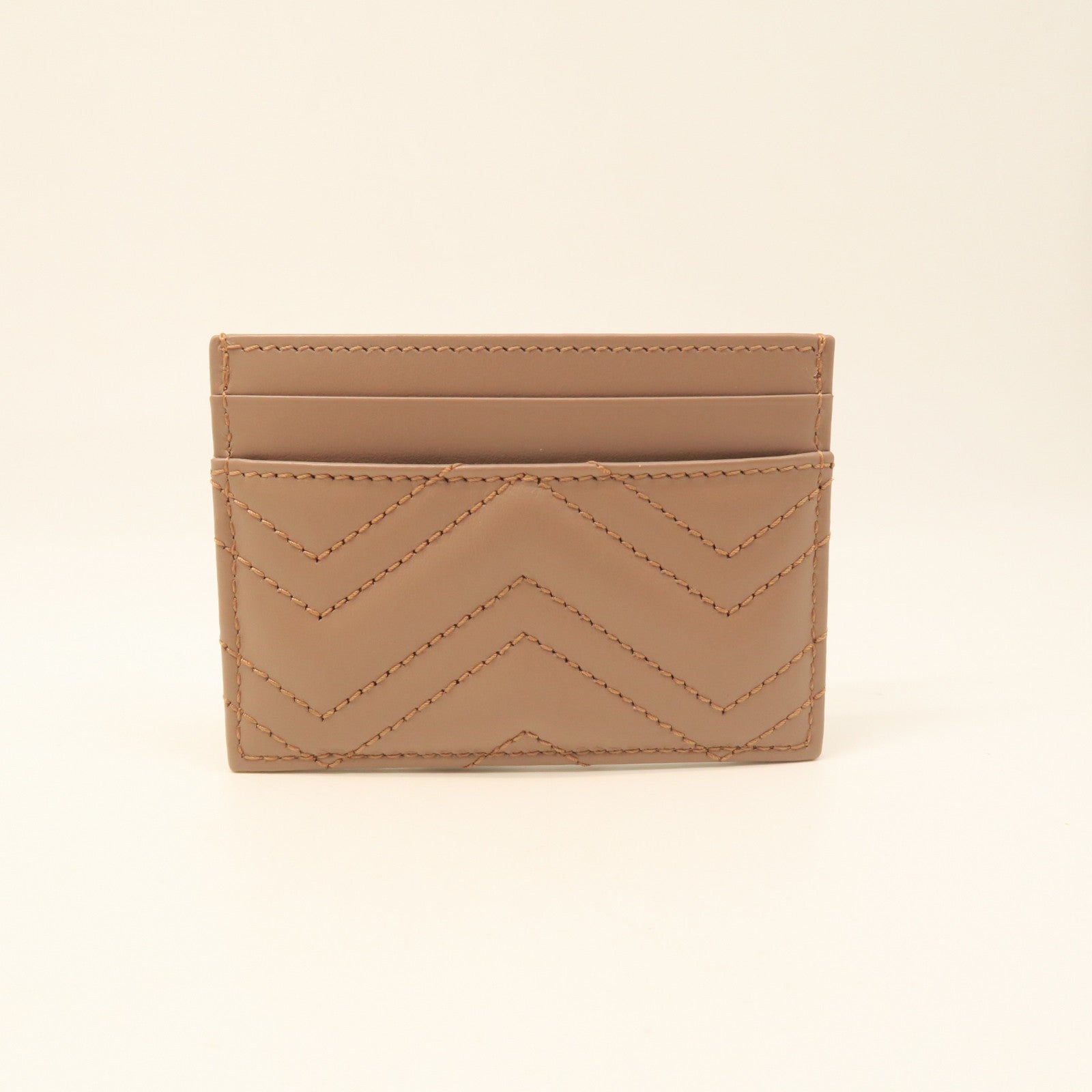 GUCCI Cowhide Leather Card Case Gold Buckle Card Holder Brown
