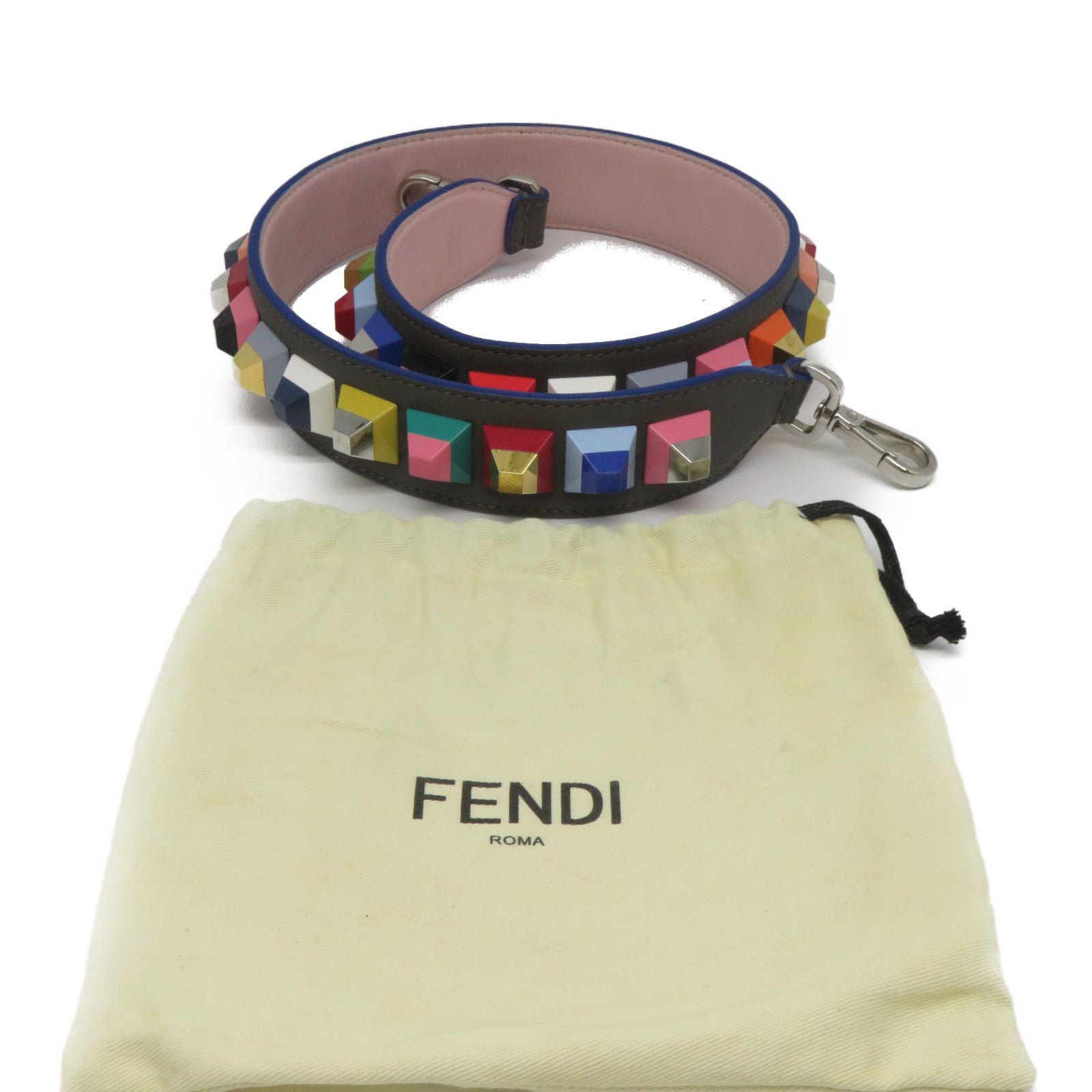 FENDI 牛皮皮革Shoulder Strap銀扣肩背帶灰色/彩色