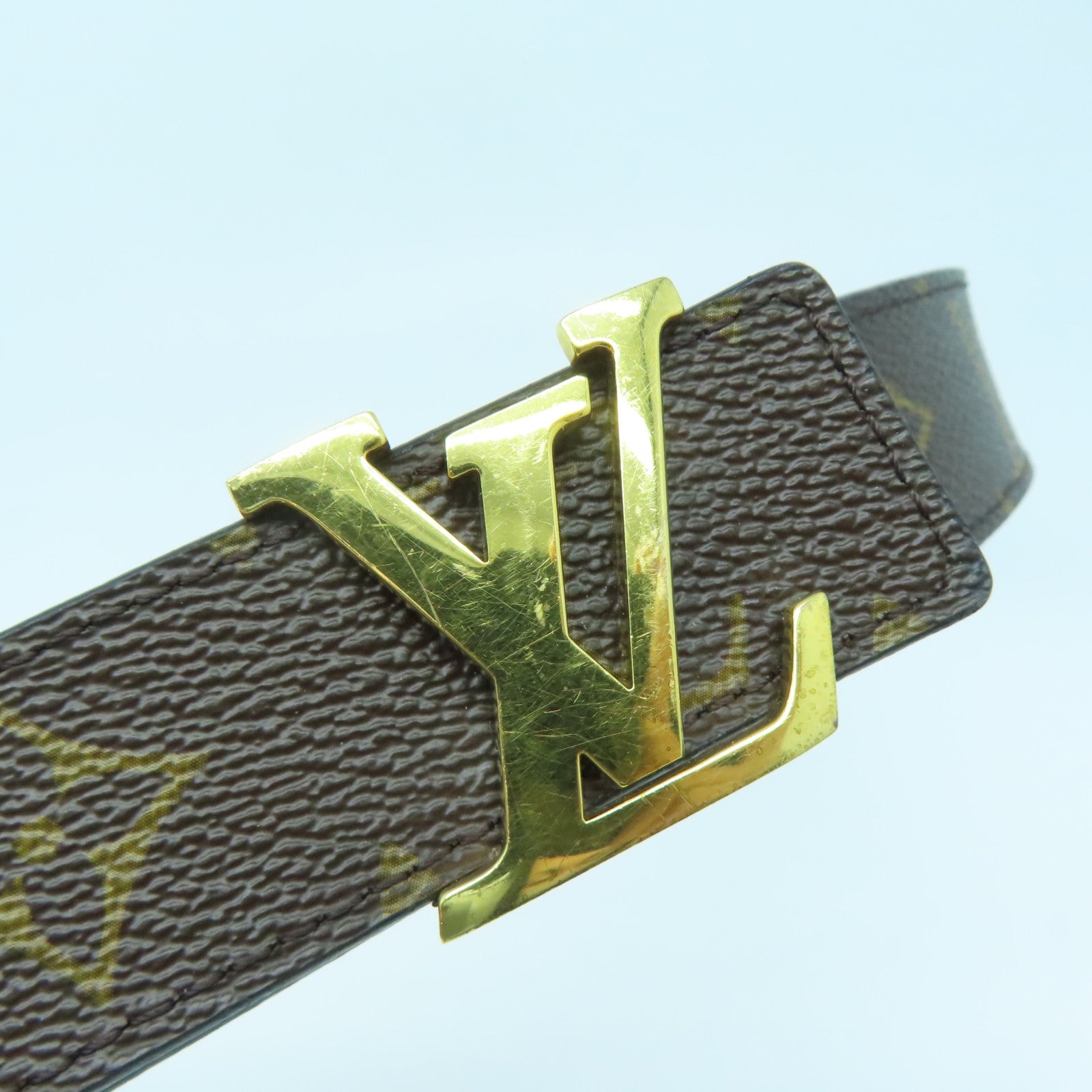 LOUIS VUITTON Monogram Belt金扣皮帶啡色