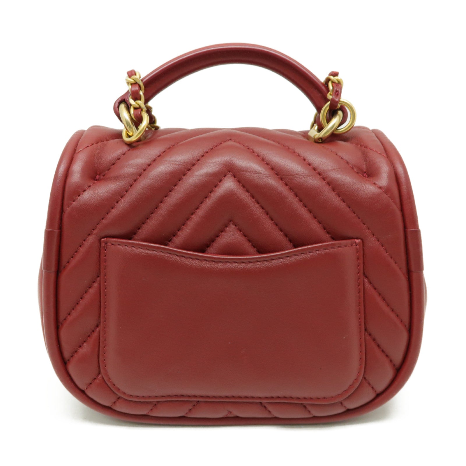 CHANEL 斜紋羊皮皮革Shoulder Bag金扣鏈帶肩背袋紅色