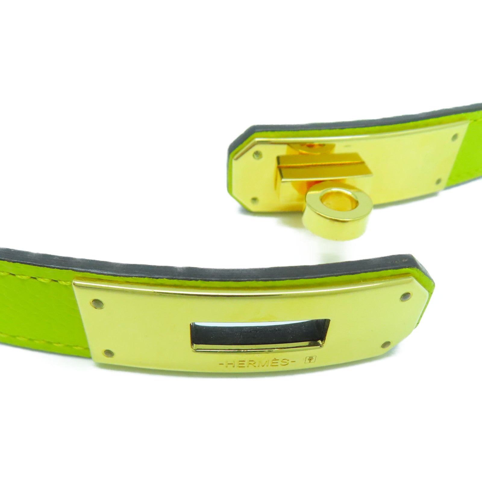 HERMES Epsom皮革Belt金扣皮帶萊姆黃