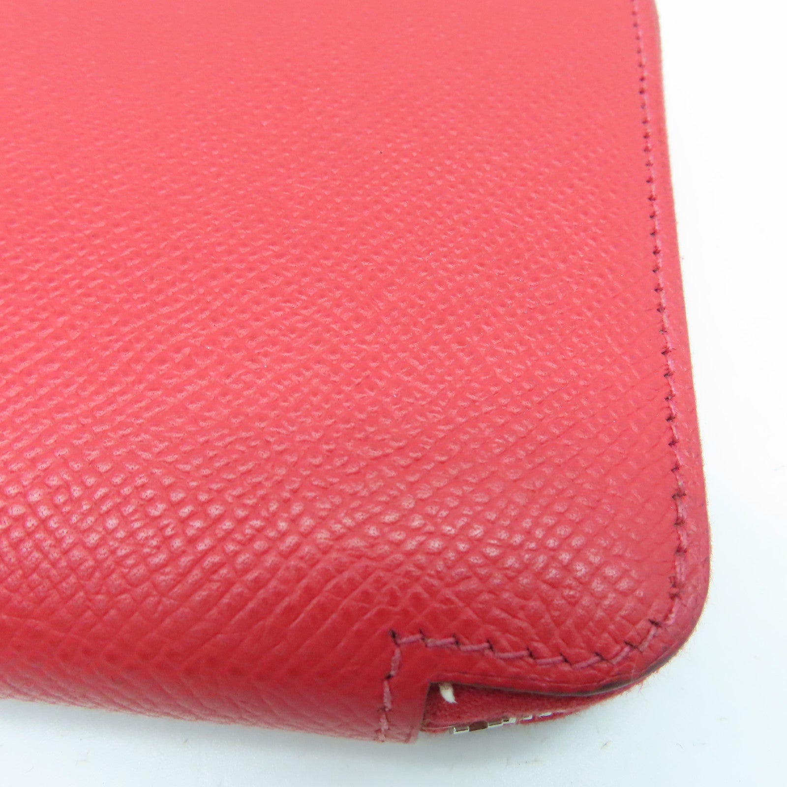 HERMES Epsom皮革Azap Long Silkin Wallet银扣长钱包红色Rouge Casaque