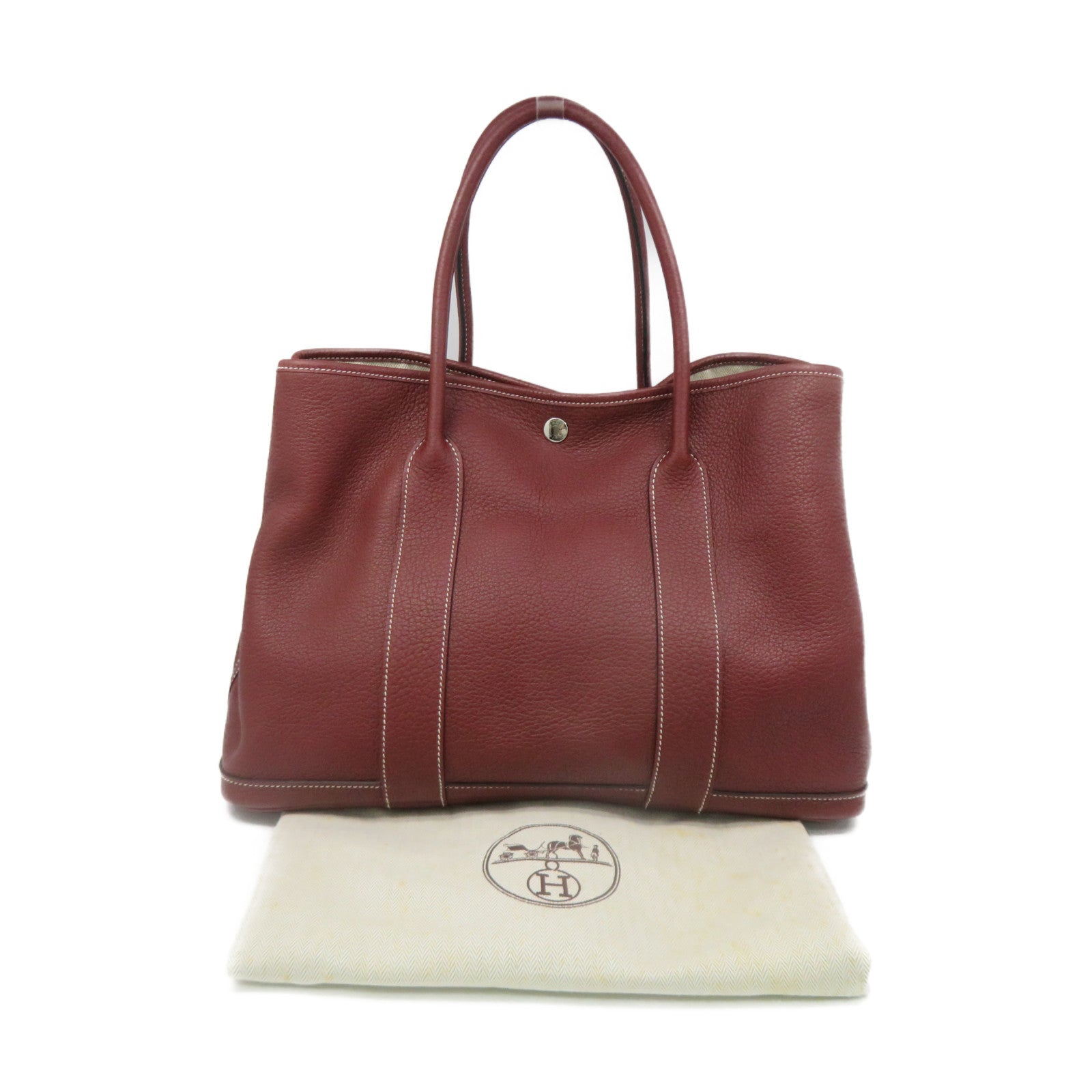 HERMES Negond皮革GardenParty PM Tote Bag手挽袋银扣Rough H酒红色