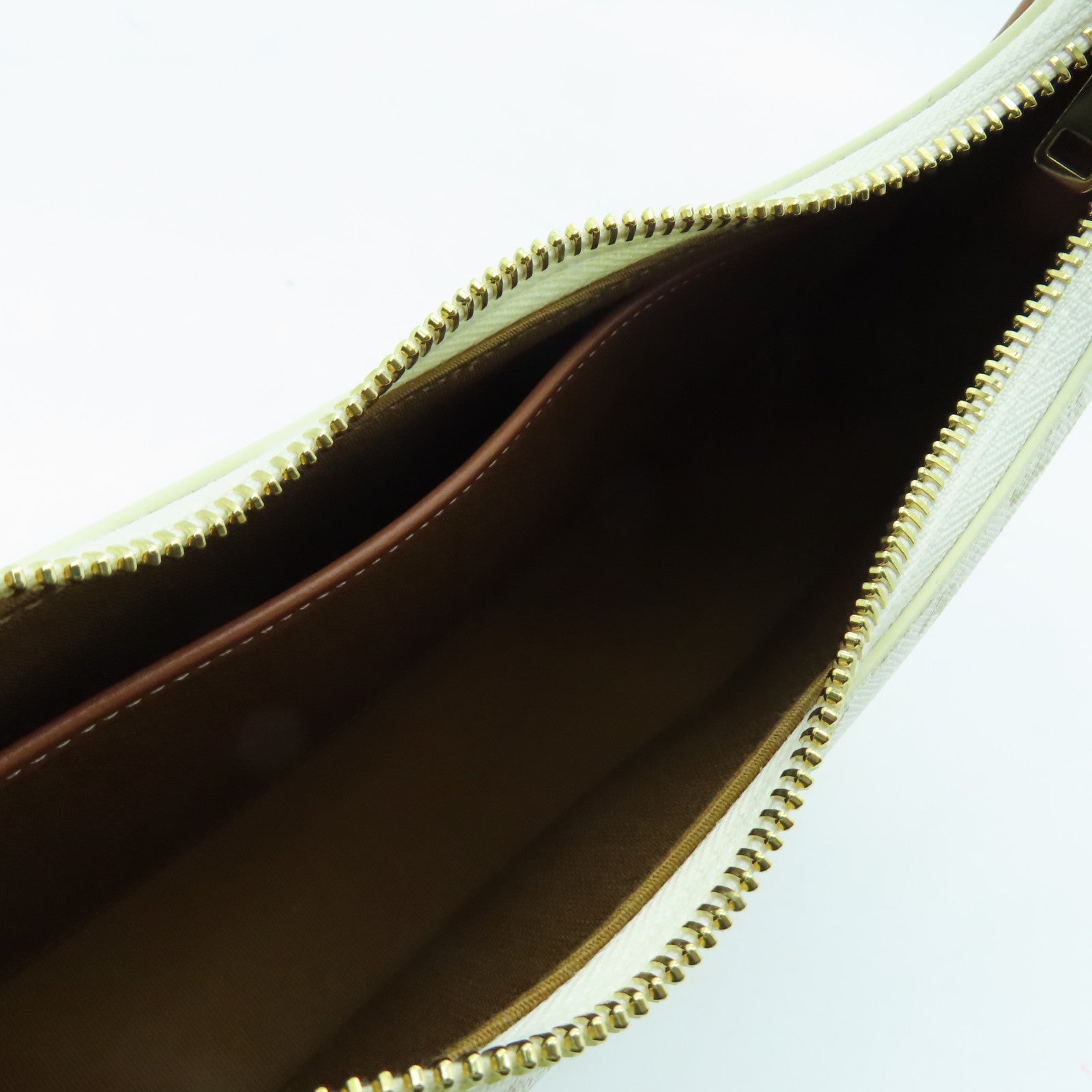 CELINE Coated Canvas Ava Gold Buckle Shoulder Bag White