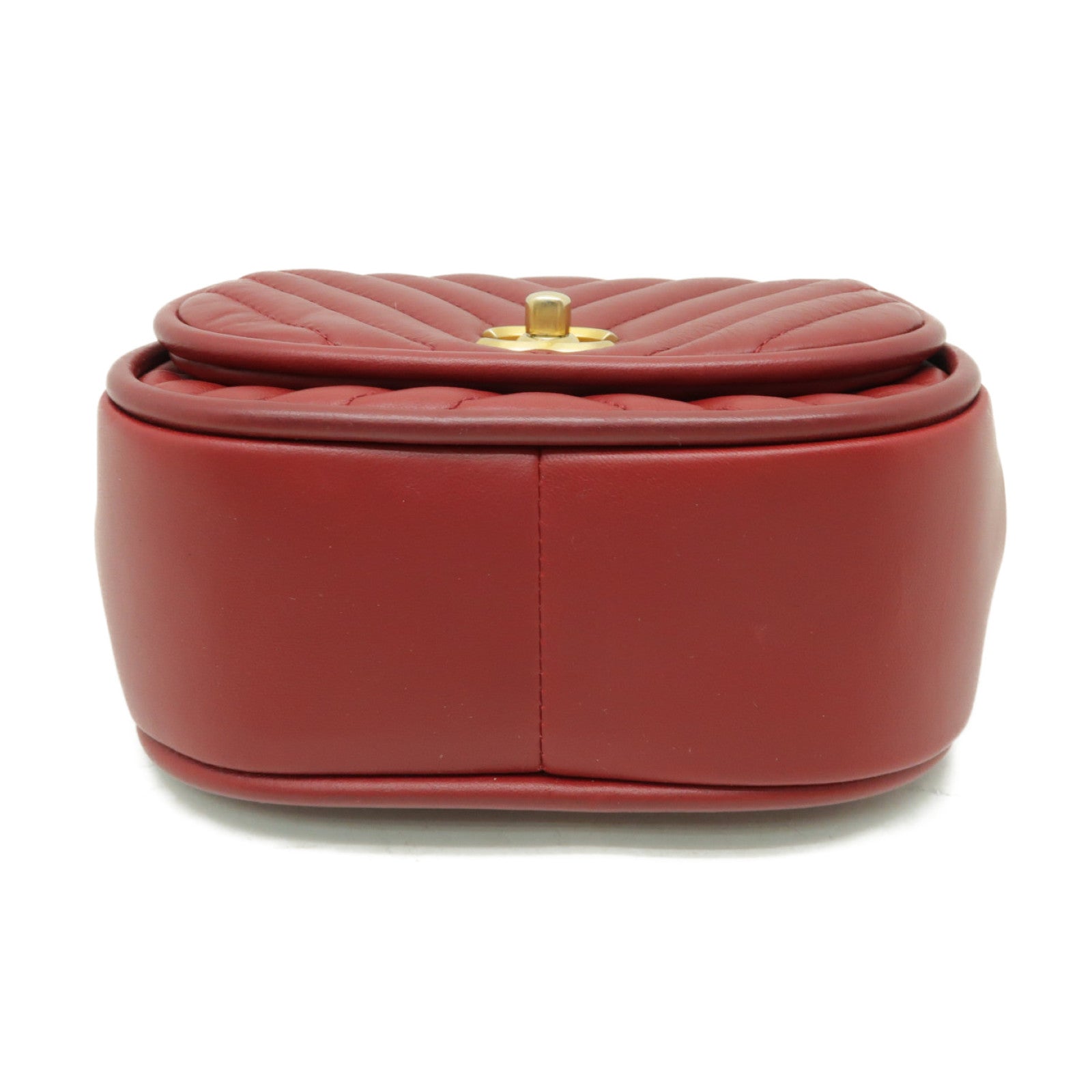 CHANEL 斜紋羊皮皮革Shoulder Bag金扣鏈帶肩背袋紅色