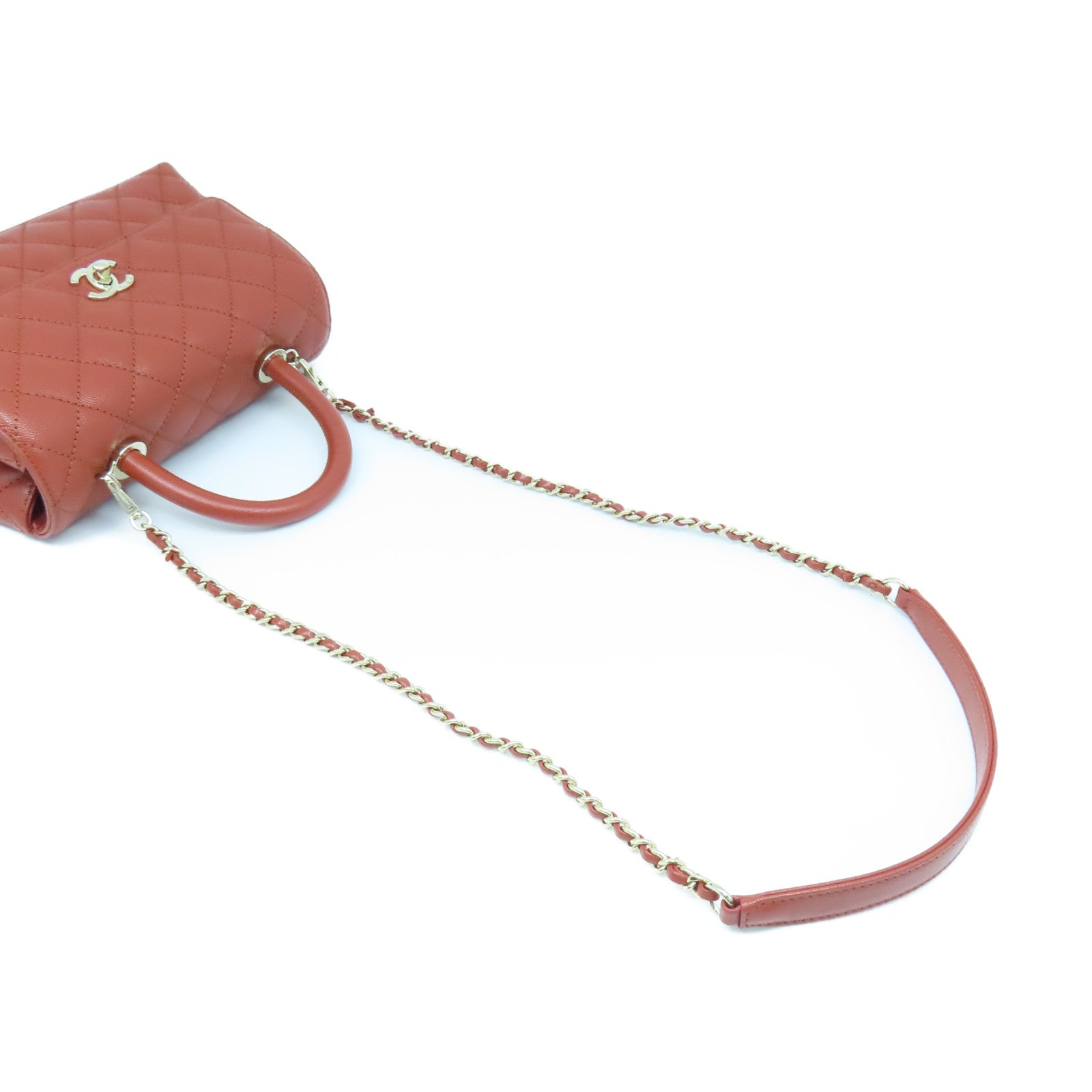 CHANEL Rhombus Cowhide Leather CoCo Handle Gold Buckle Chain Belt Handle Shoulder Back Dual-purpose Bag Red