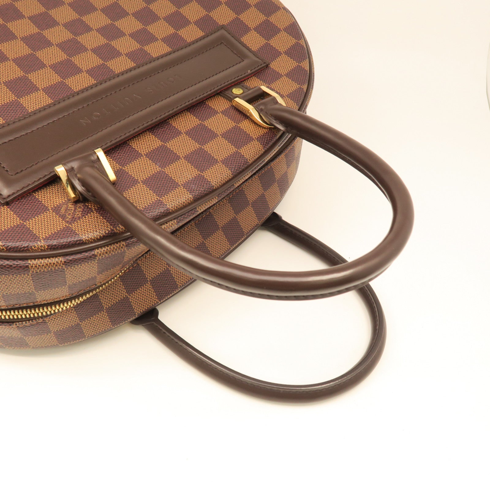 LOUIS VUITTON Damier Nolita Handbag gold buckle handle bag brown
