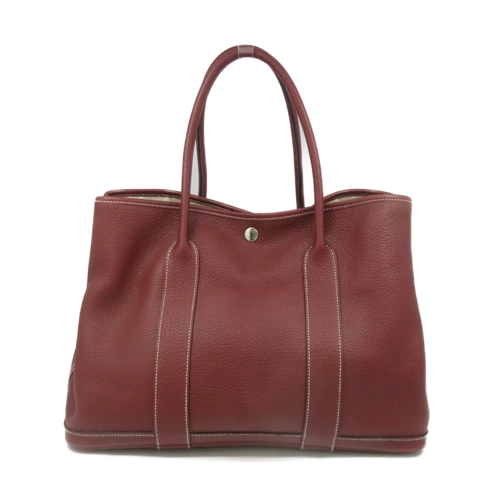 HERMES Negond皮革GardenParty PM Tote Bag手挽袋银扣Rough H酒红色