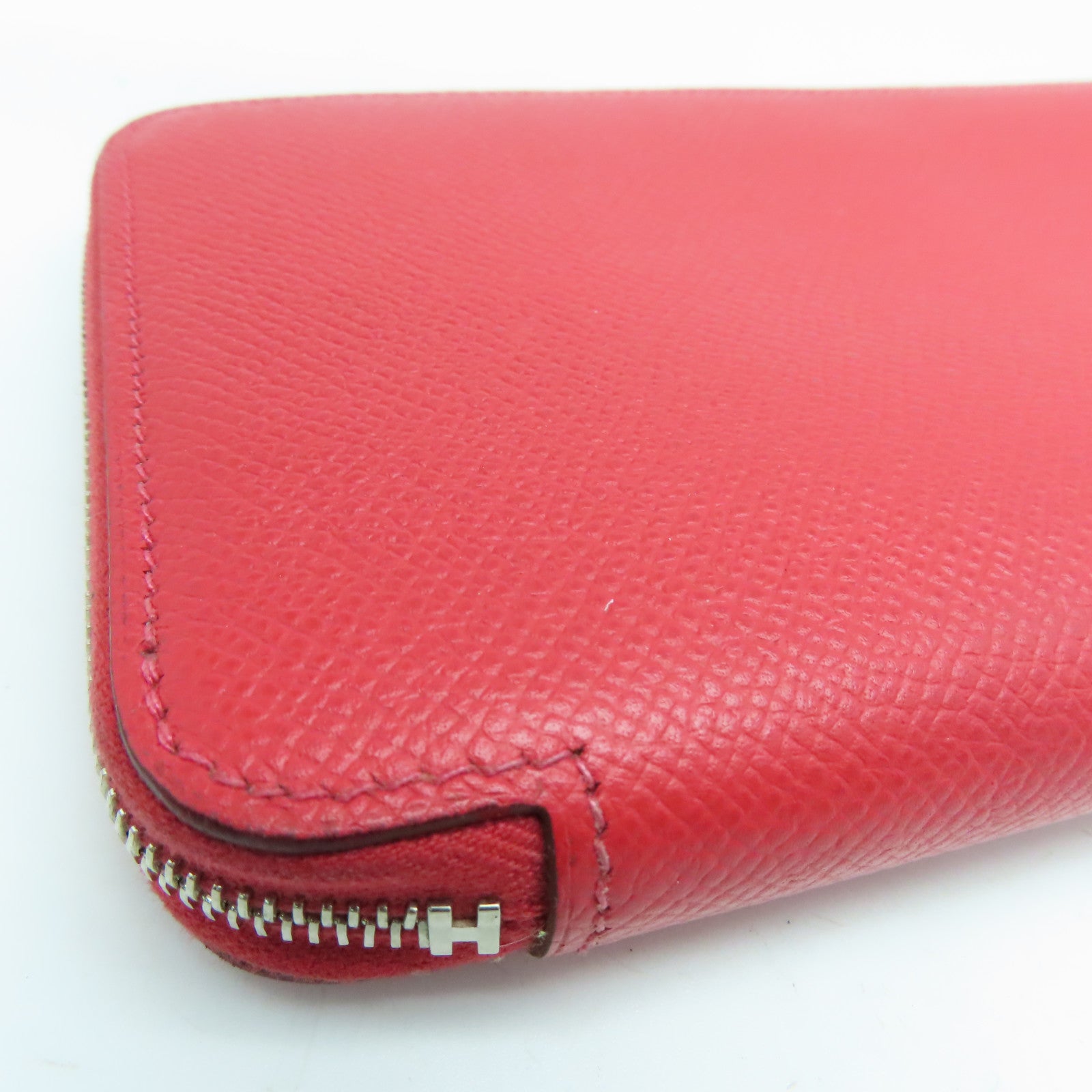 HERMES Epsom皮革Azap Long Silkin Wallet银扣长钱包红色Rouge Casaque