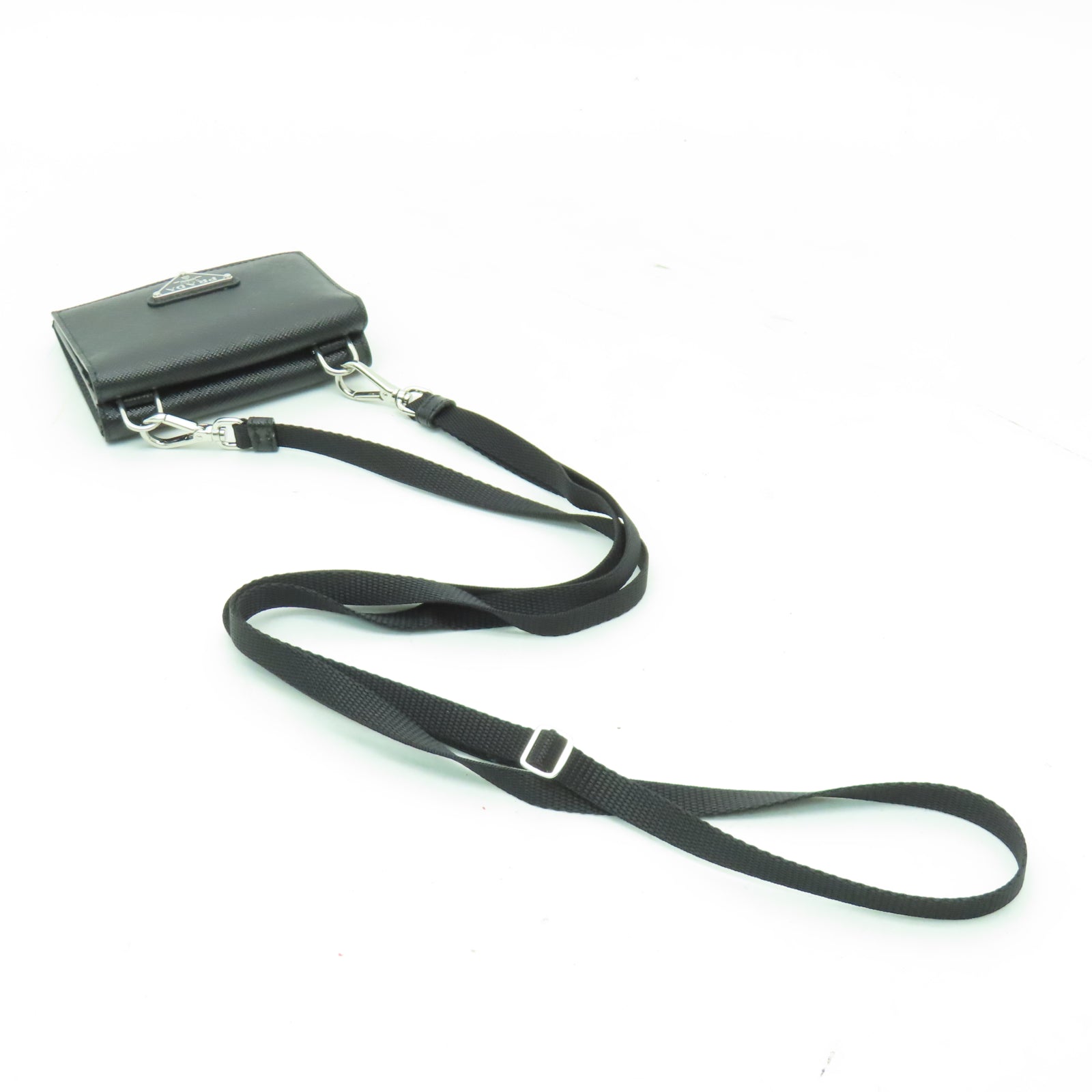 PRADA Saffiano皮革Card Holder銀扣卡片套黑色