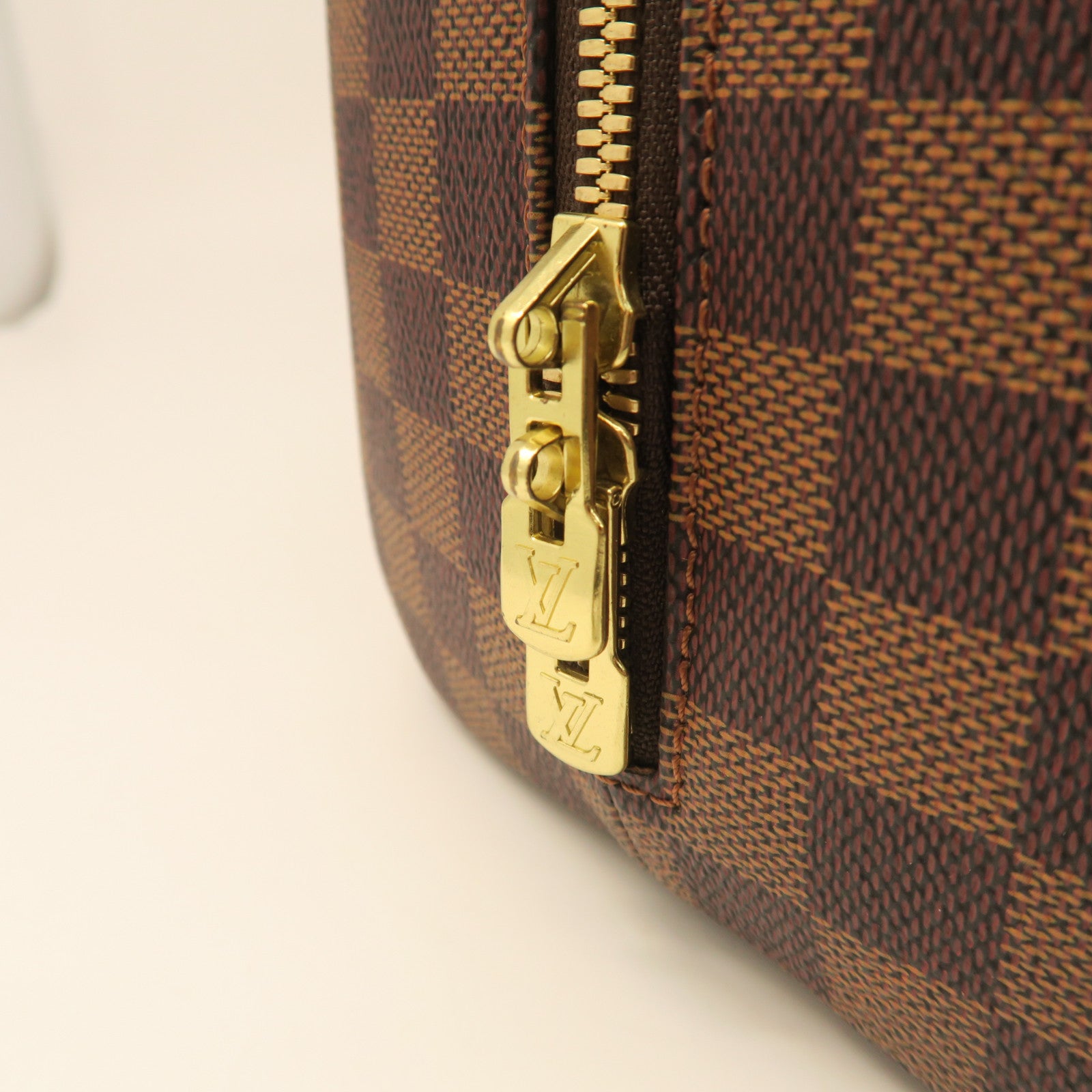 LOUIS VUITTON Damier Nolita Handbag gold buckle handle bag brown