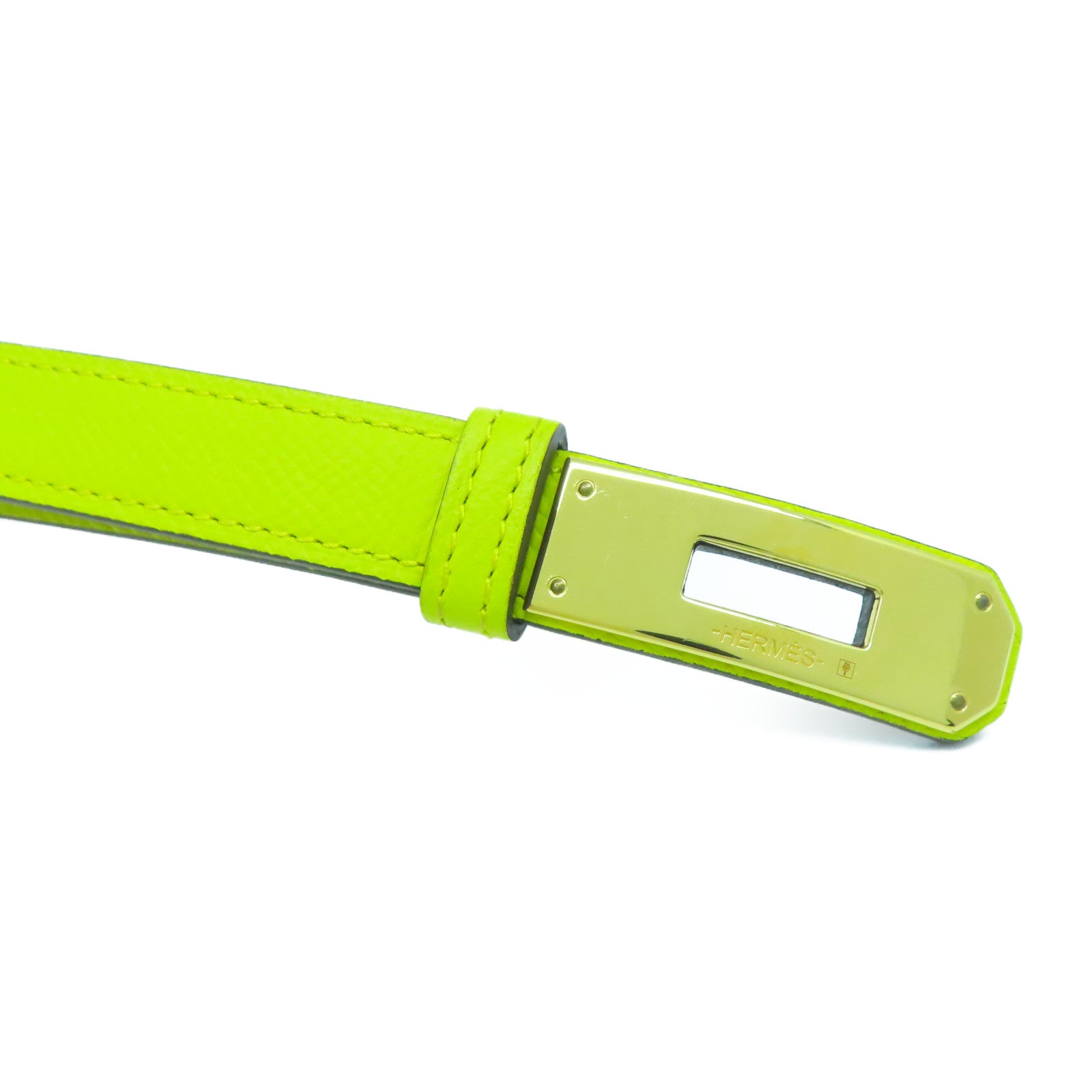 HERMES Epsom皮革Belt金扣皮帶萊姆黃