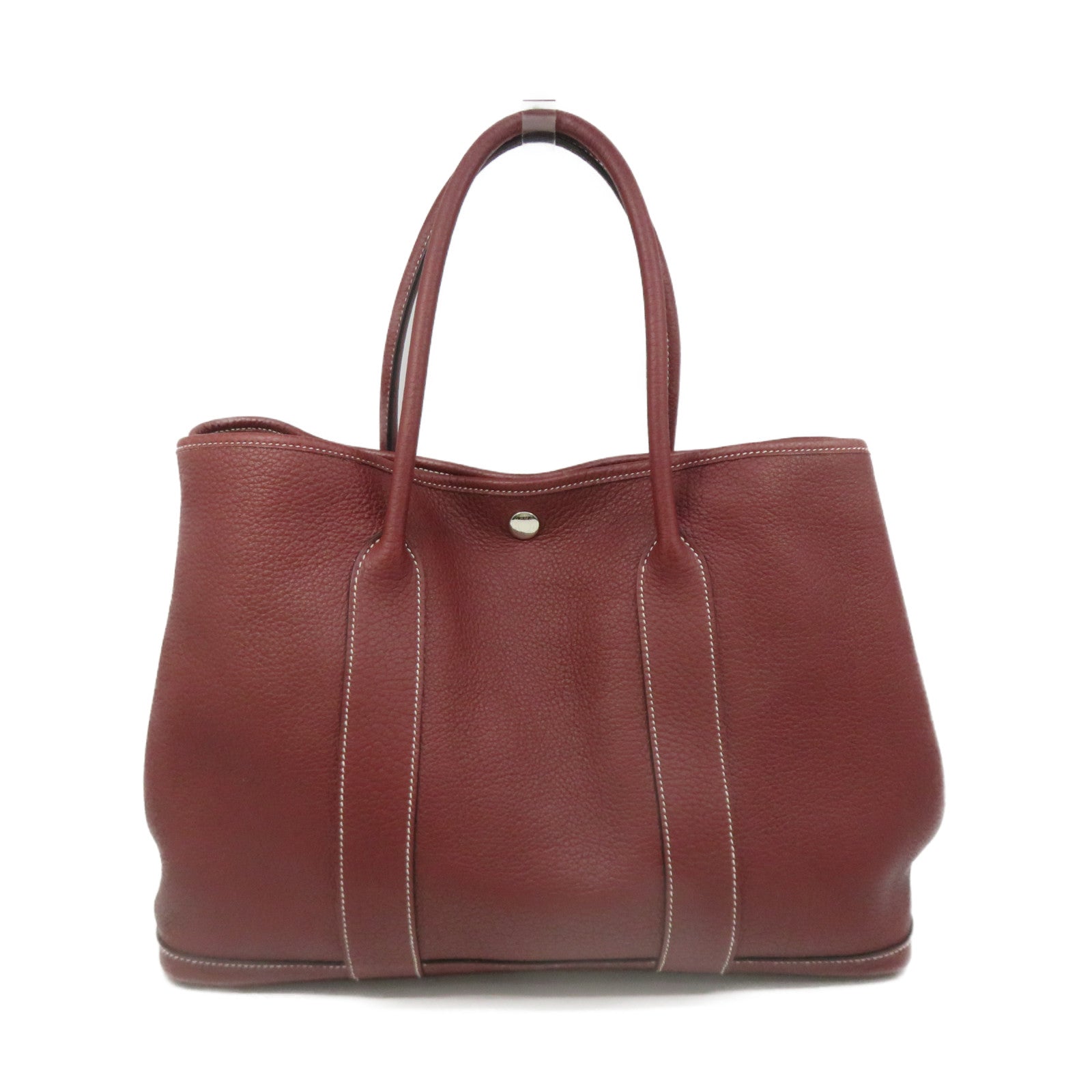HERMES Negond皮革GardenParty PM Tote Bag手挽袋银扣Rough H酒红色