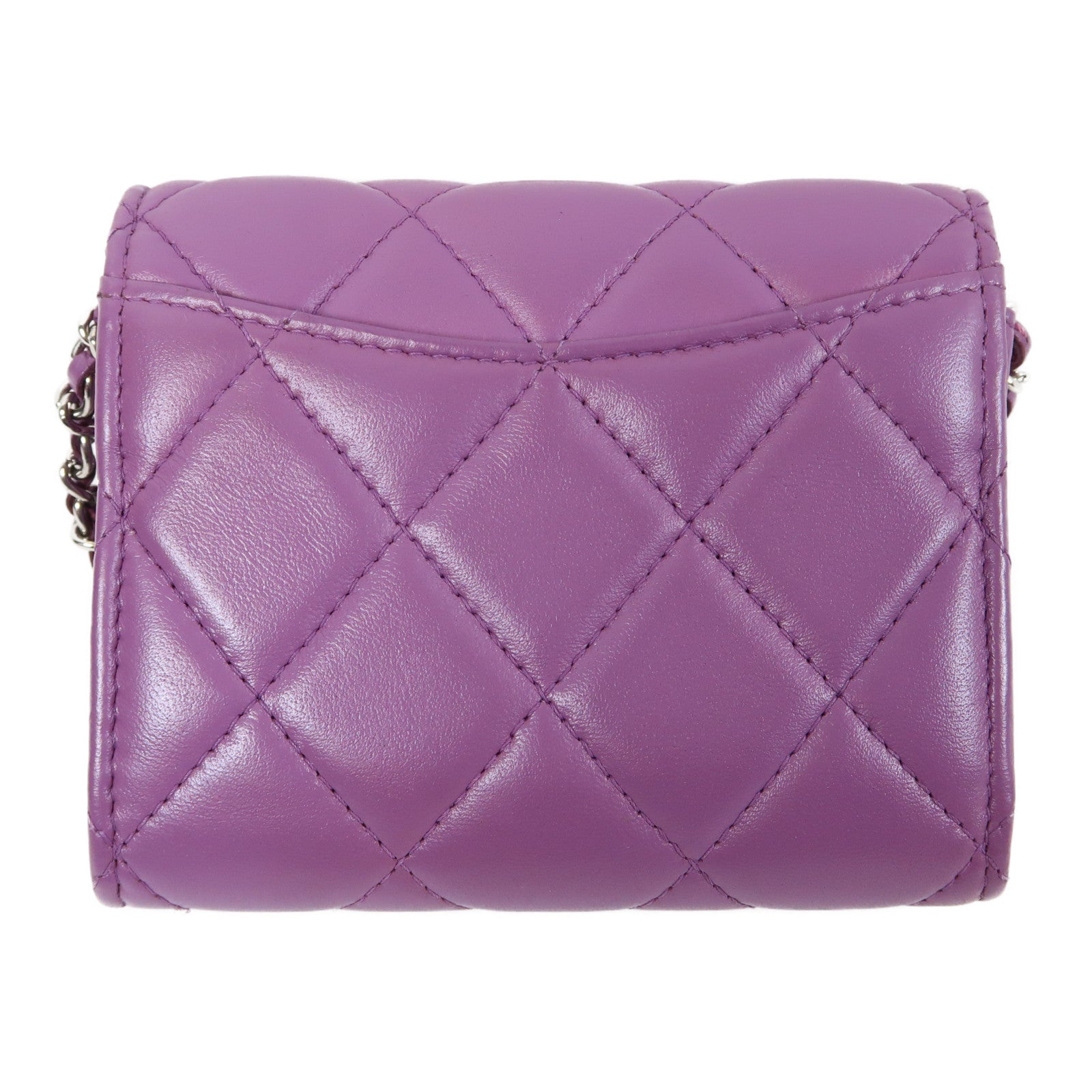 CHANEL 菱格牛皮皮革Chain Shoulder Bag銀扣鏈帶肩背袋紫色
