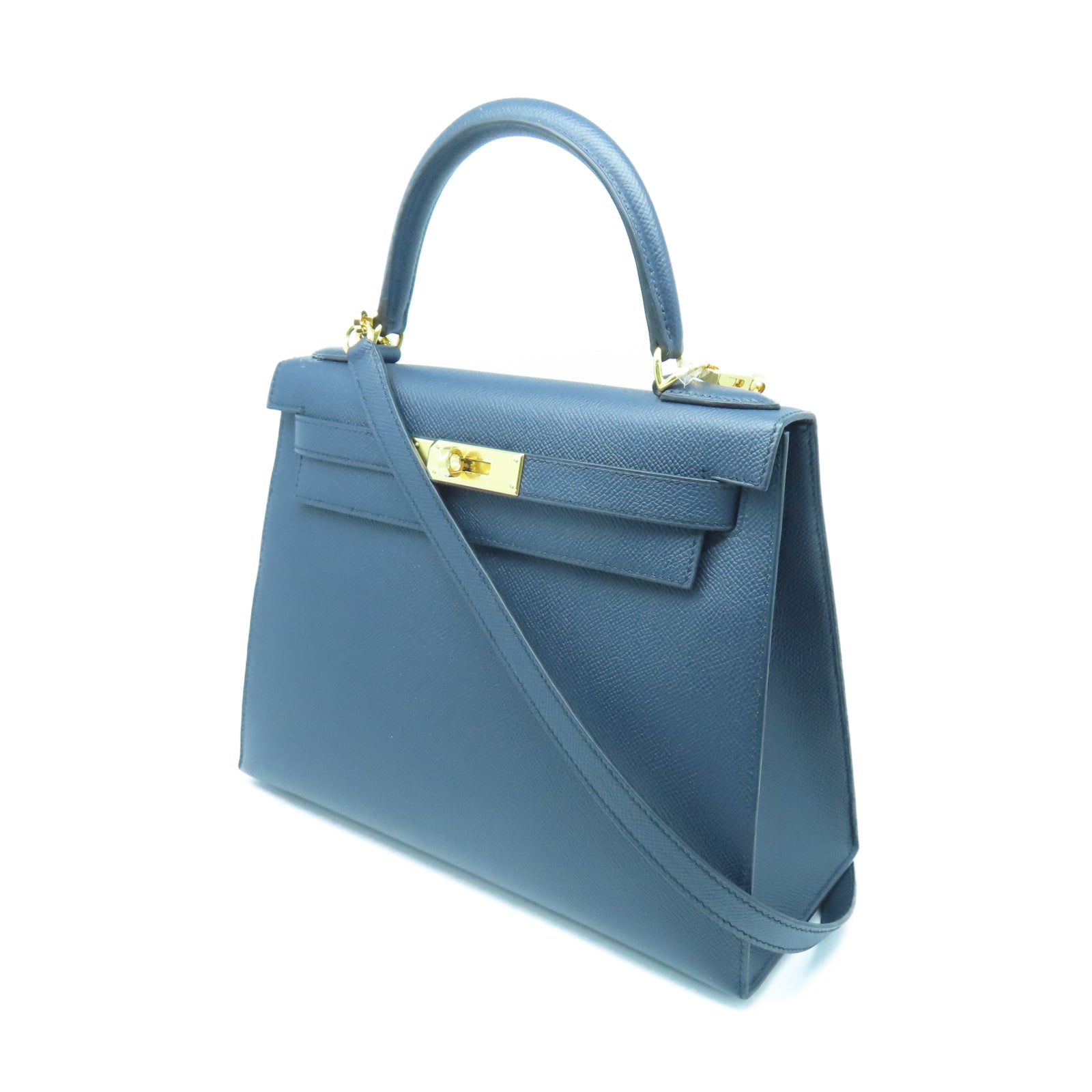 HERMES Epsom皮革Kelly 28金扣手挽肩背两用袋蓝色