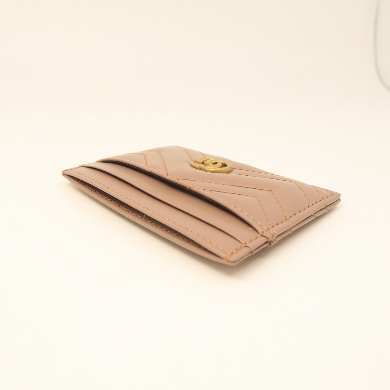 GUCCI Cowhide Leather Card Case Gold Buckle Card Holder Brown