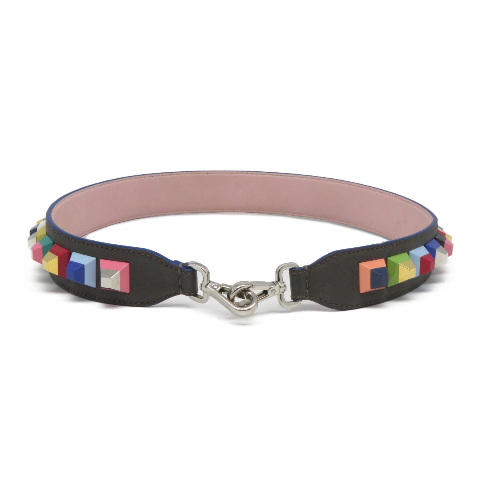 FENDI 牛皮皮革Shoulder Strap銀扣肩背帶灰色/彩色