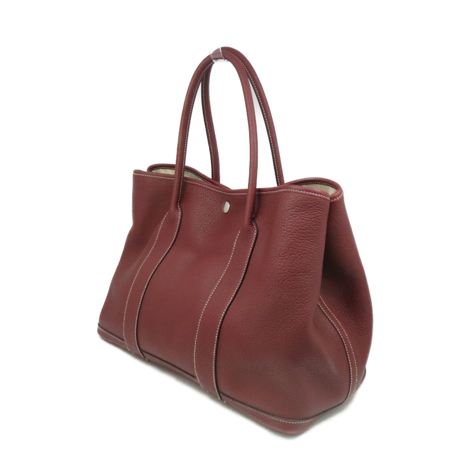HERMES Negond皮革GardenParty PM Tote Bag手挽袋银扣Rough H酒红色
