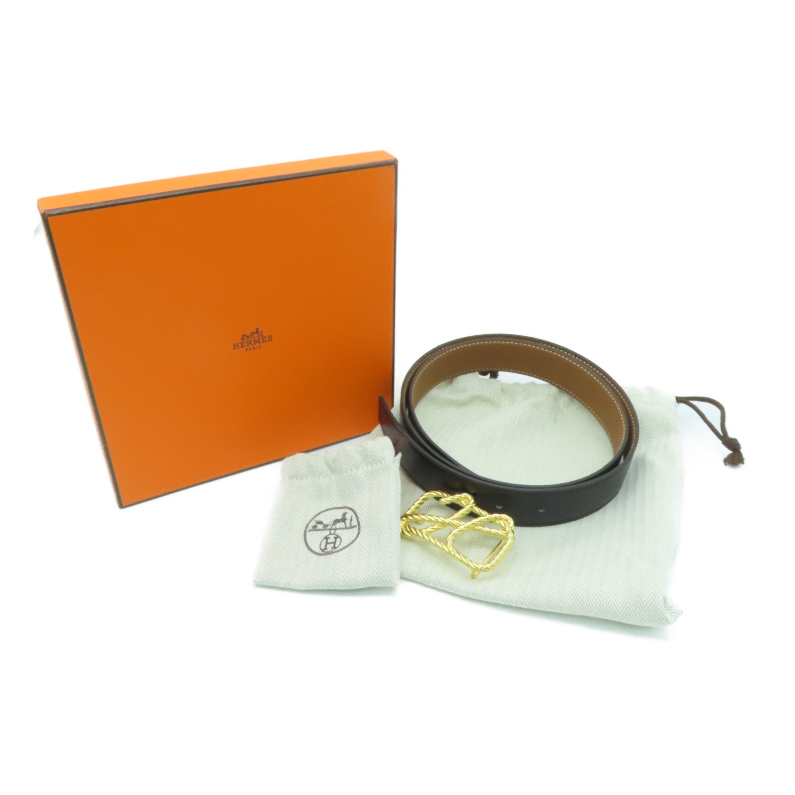 HERMES [Sharp Discount] Togo Leather 85cm Belt Gold Buckle Belt