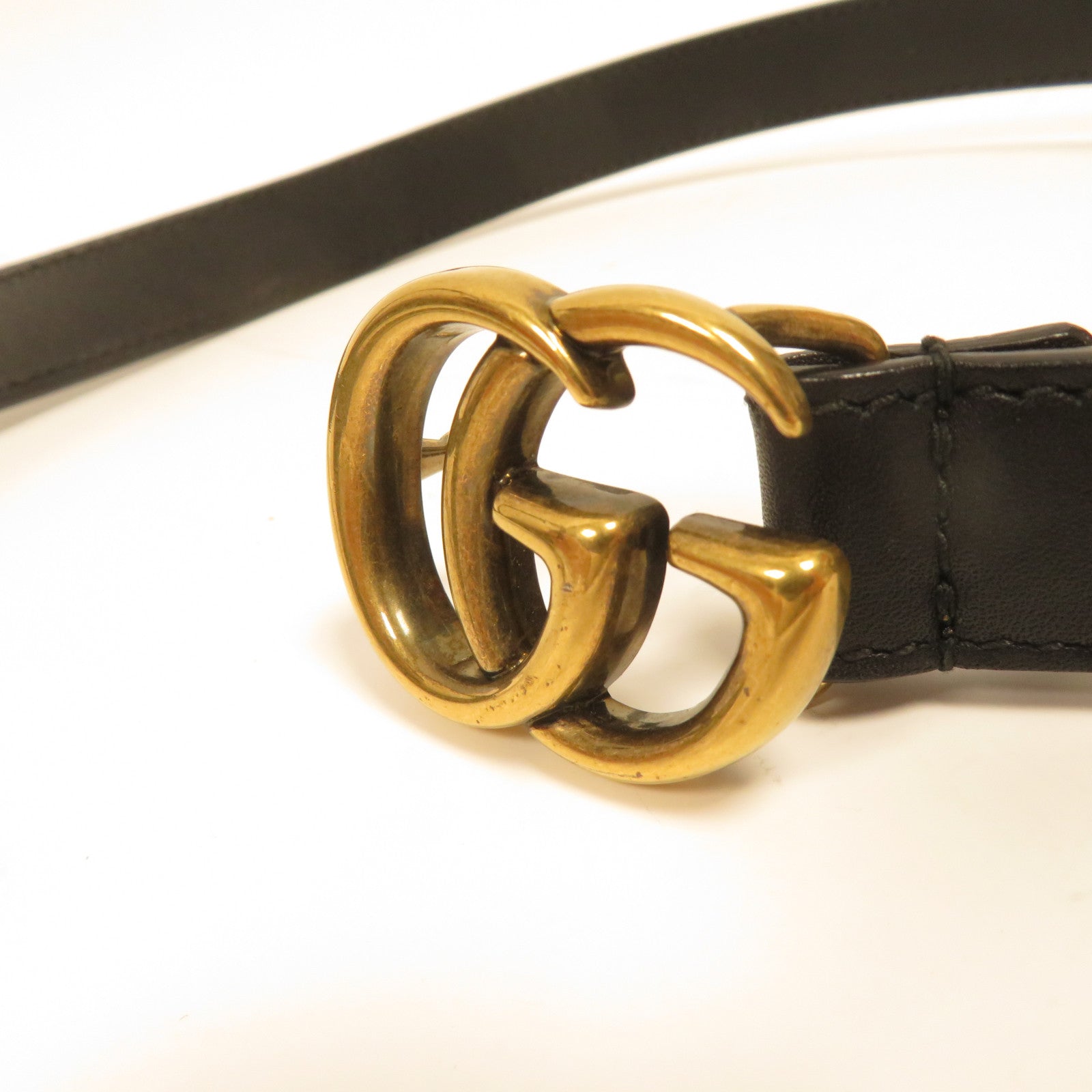 GUCCI 牛皮皮革Double G金扣皮帶黑色