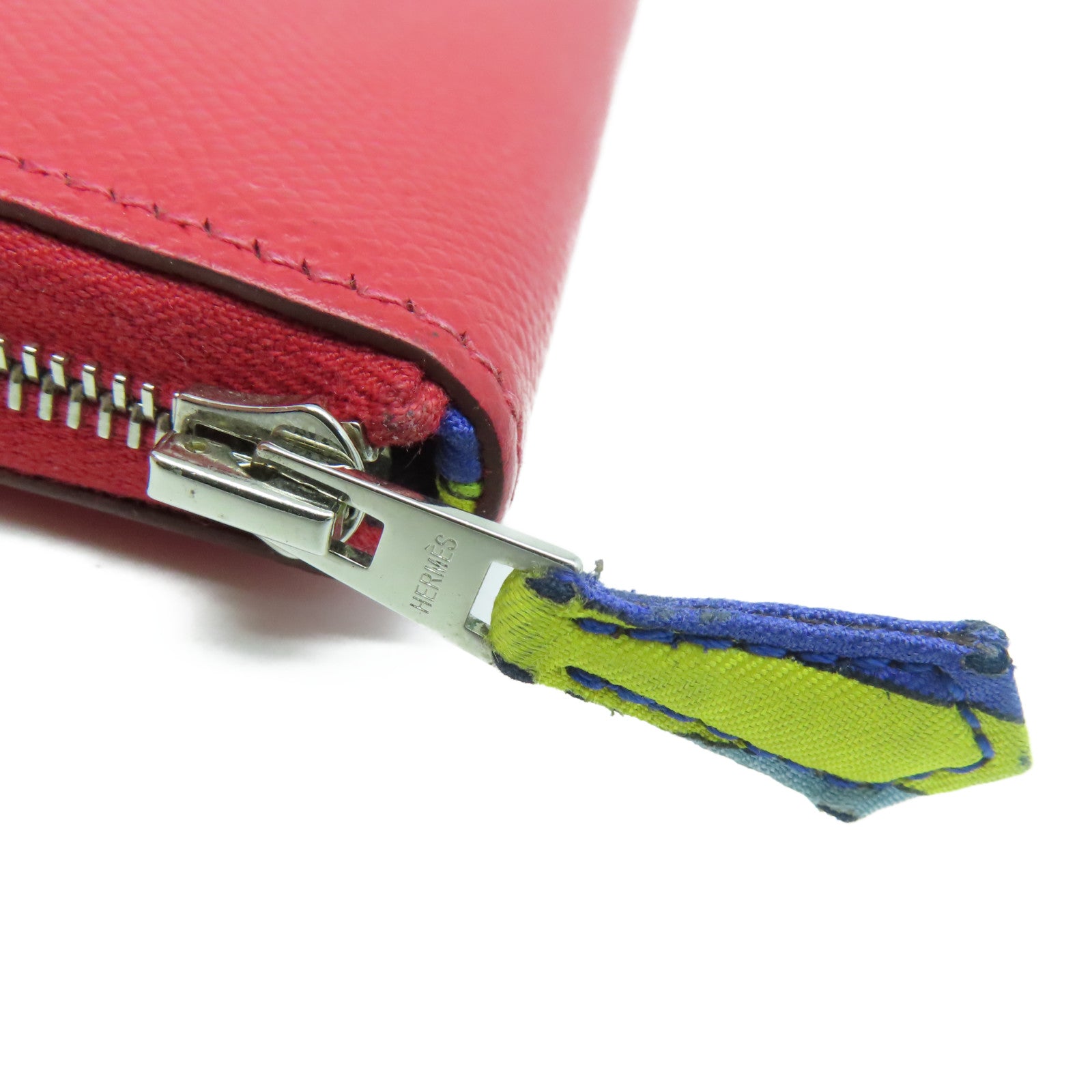 HERMES Epsom皮革Azap Long Silkin Wallet银扣长钱包红色Rouge Casaque