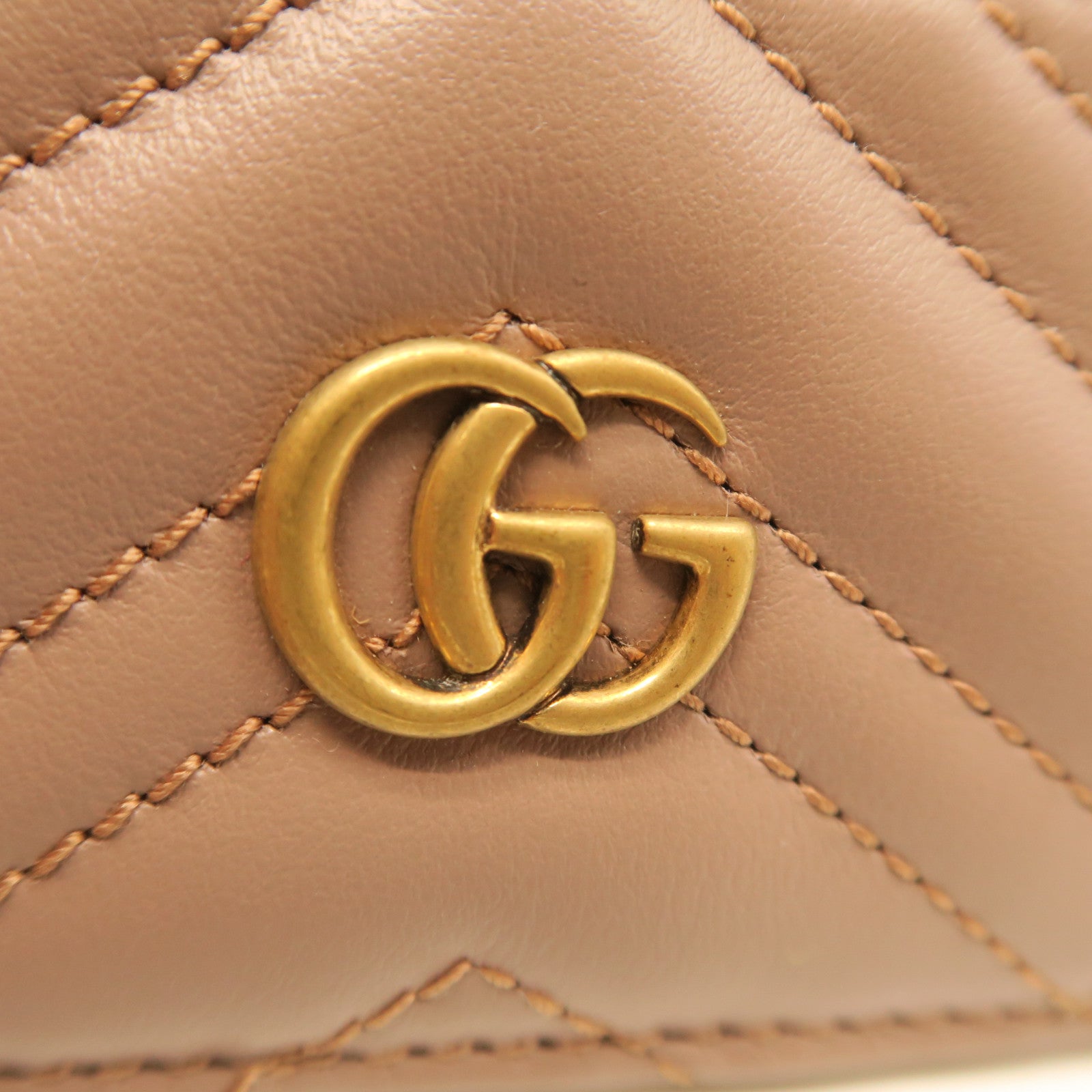 GUCCI Cowhide Leather Card Case Gold Buckle Card Holder Brown