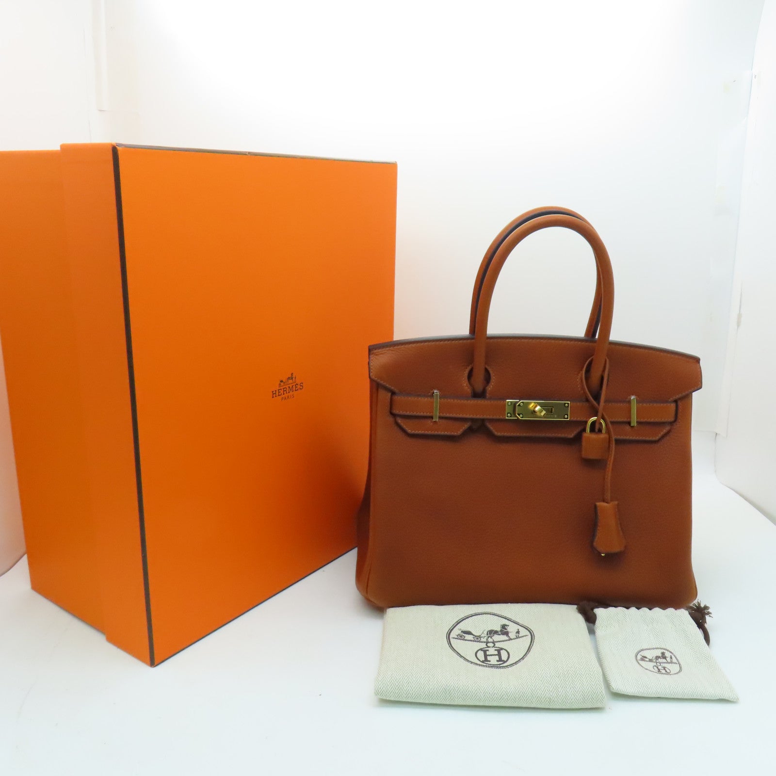 HERMES Vache皮革Birkin 30金扣手挽袋铜色