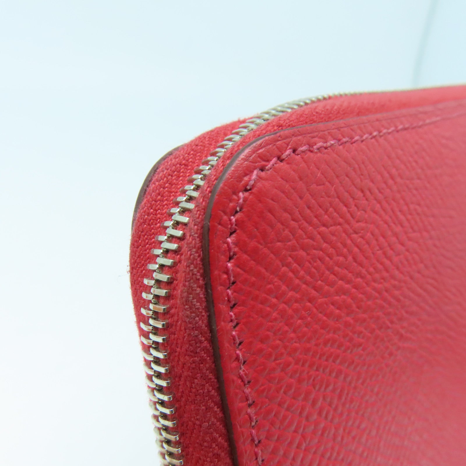 HERMES Epsom皮革Azap Long Silkin Wallet银扣长钱包红色Rouge Casaque